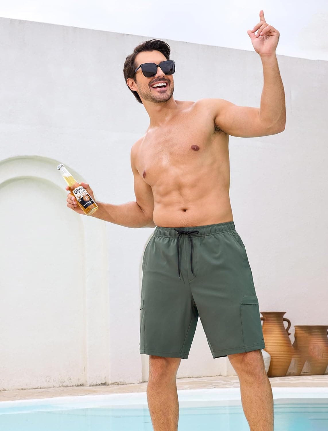 SILKWORLD Men's Swim Trunks with Compression Liner 9" thumbnail 5