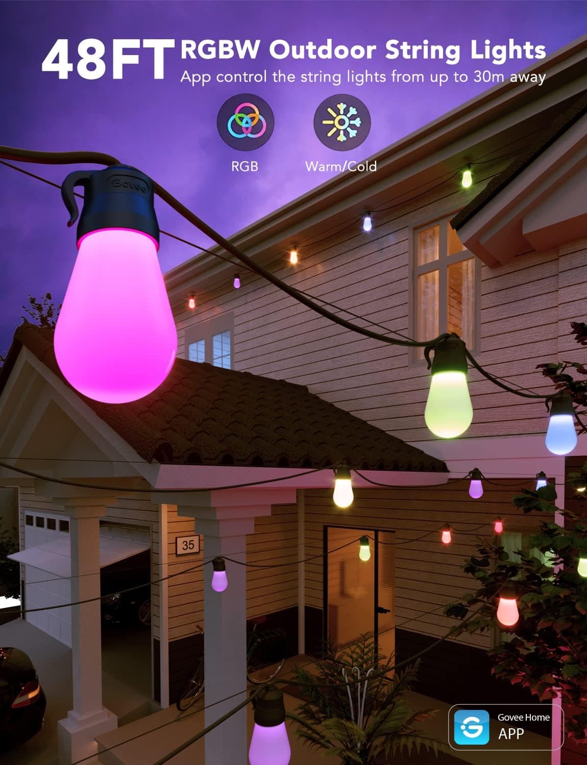 Govee Smart Outdoor String Lights H7015 48ft RGBIC thumbnail 2