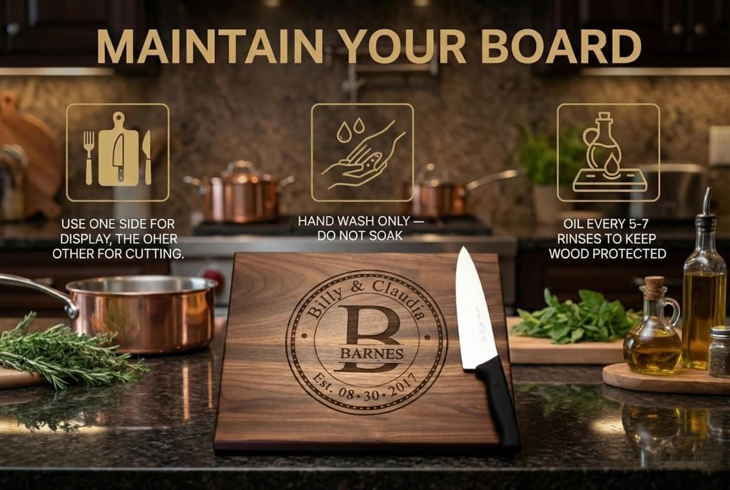 Naked Wood Works Custom Cutting Board - Personalized with Names & Wedding Date thumbnail 5