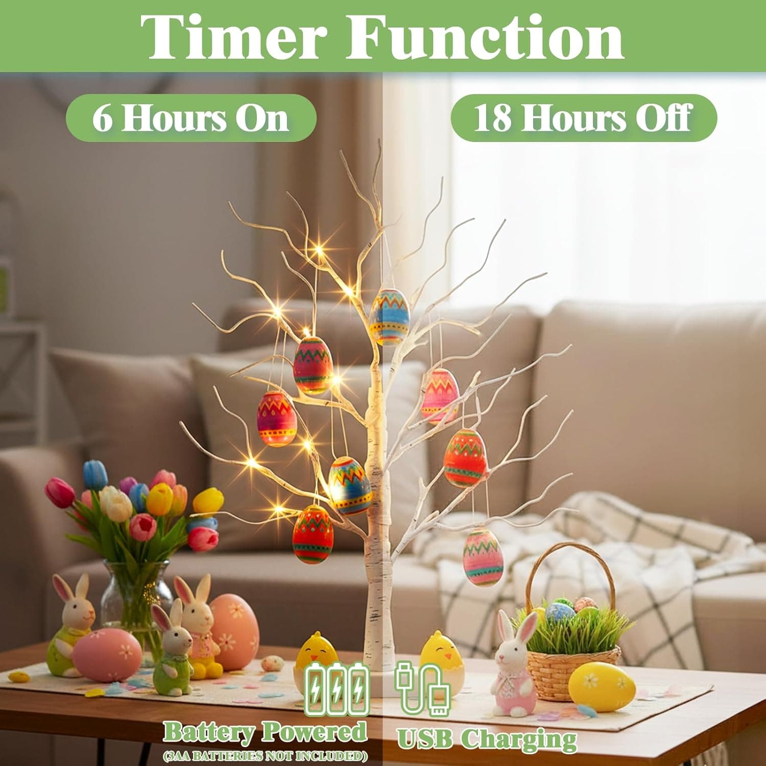 EAMBRITE Lighted Easter Egg Tree with 10 Egg Ornaments thumbnail 4