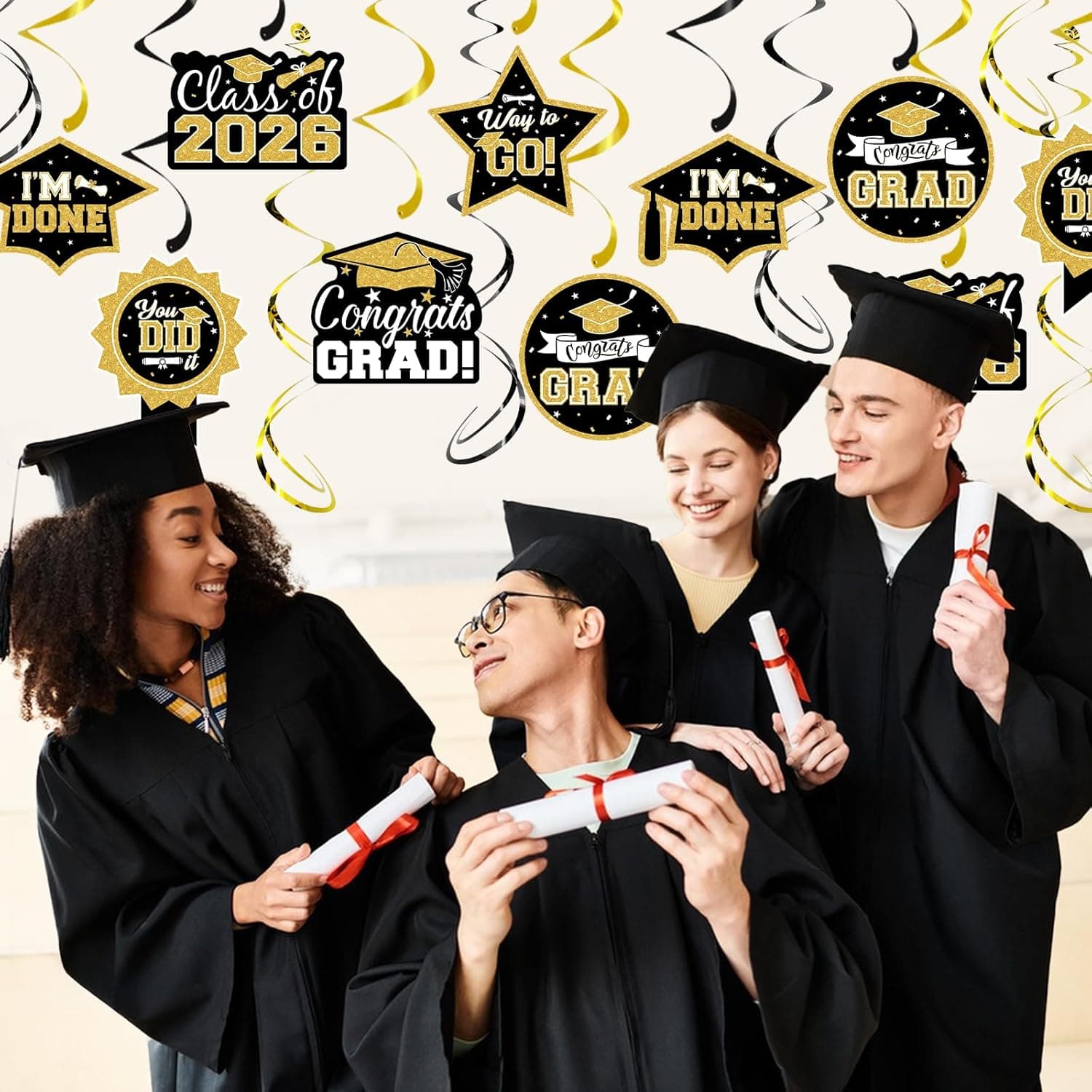 30Pcs Graduation Hanging Swirl Ceiling Decorations (Black & Gold) thumbnail 4