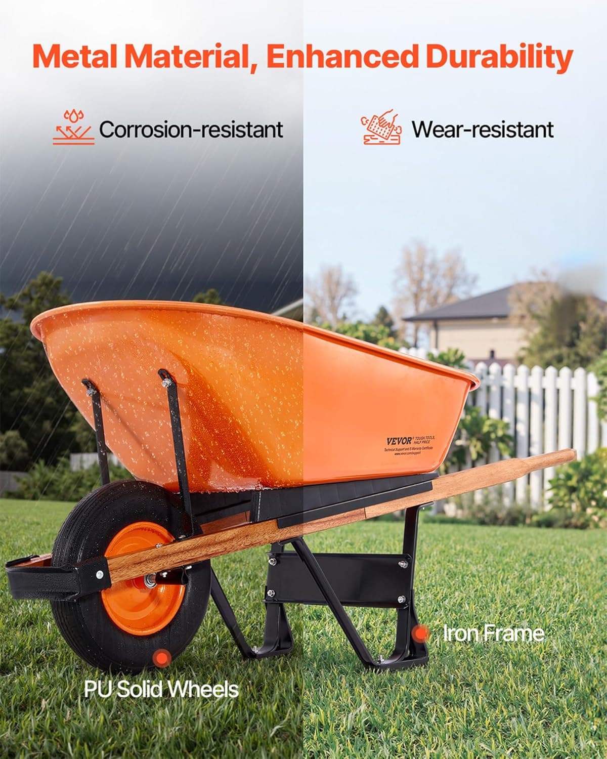 VEVOR 6 Cu. Ft. Wheelbarrow Cart, 330 lbs Capacity thumbnail 3