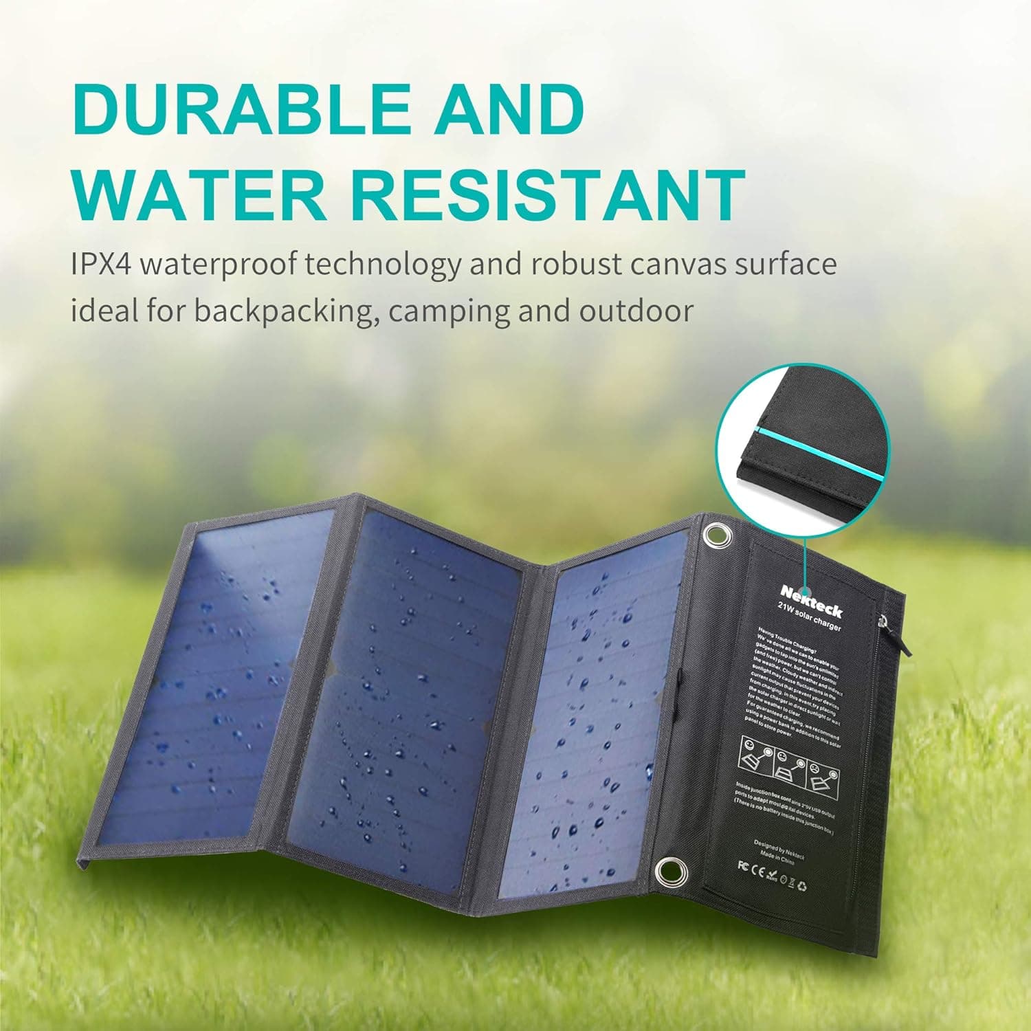 Nekteck 21W Solar Charger with 2 USB Ports thumbnail 4