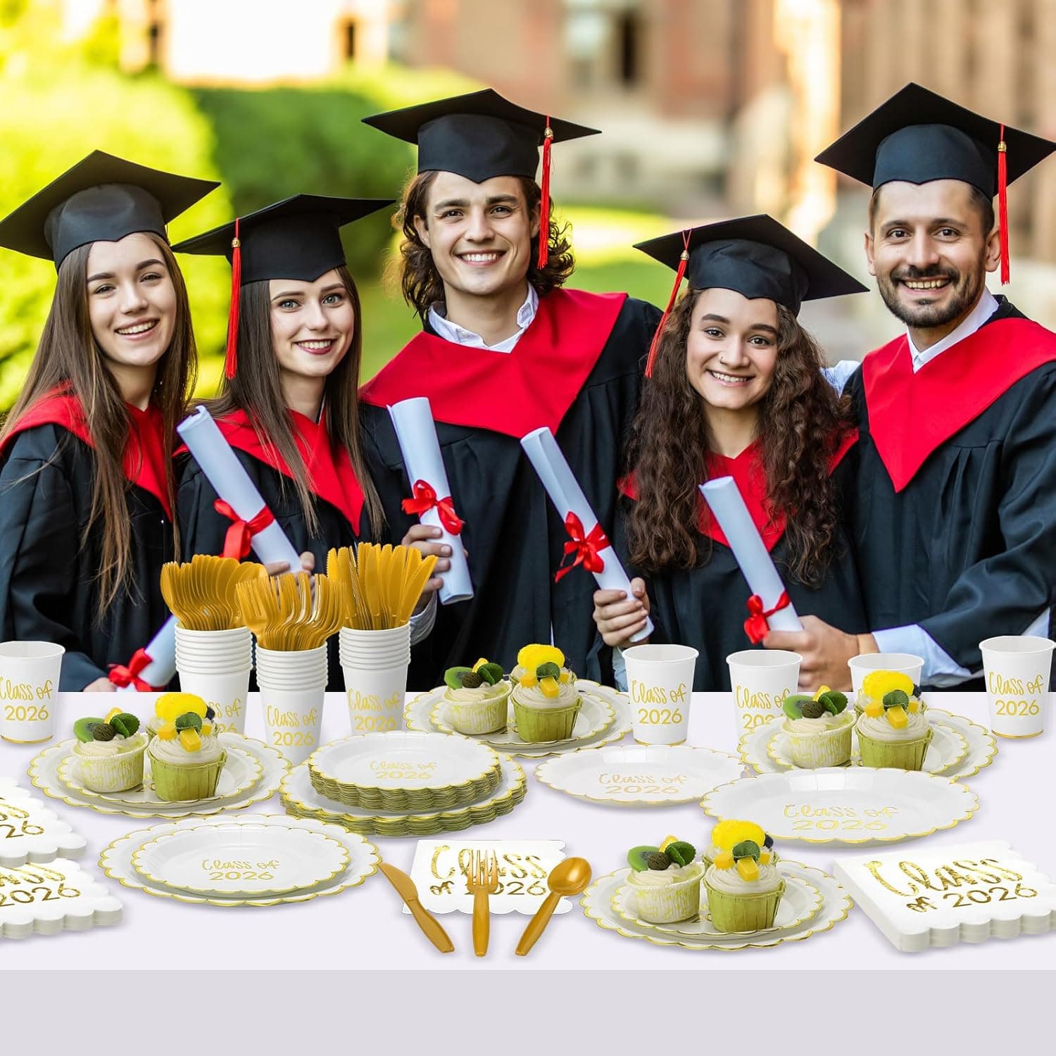 Affrolling Class of 2026 Graduation Party Tableware Set (175 Pieces, Gold) thumbnail 5