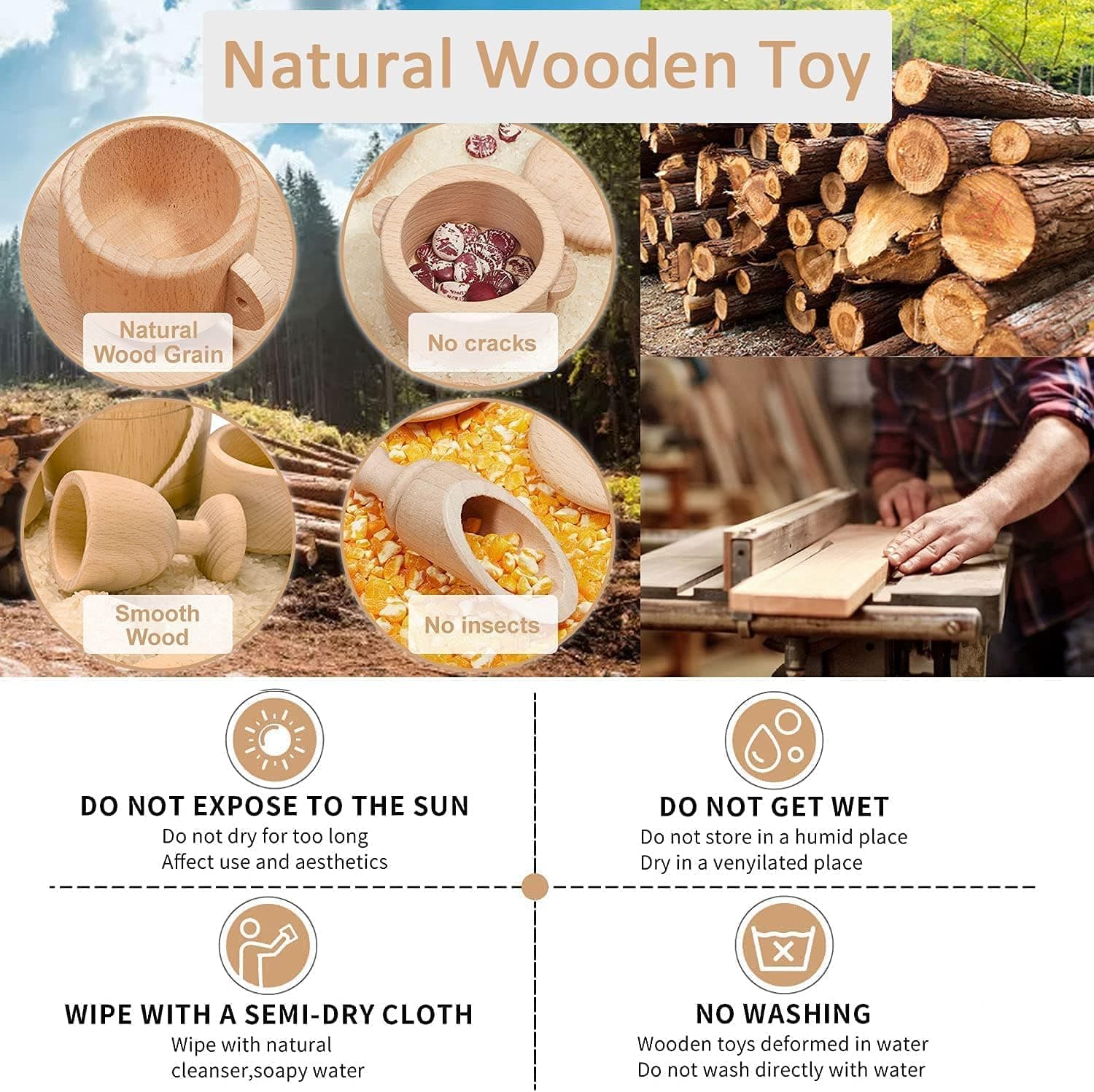 MONT PLEASANT Montessori Sensory Bin Toys (11-Piece Wooden Waldorf Set) thumbnail 3