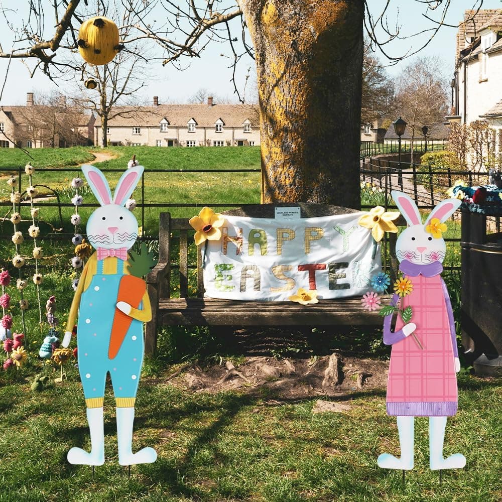 YEAHOME Set of 2 Metal Bunny Decorative Garden Stakes thumbnail 5