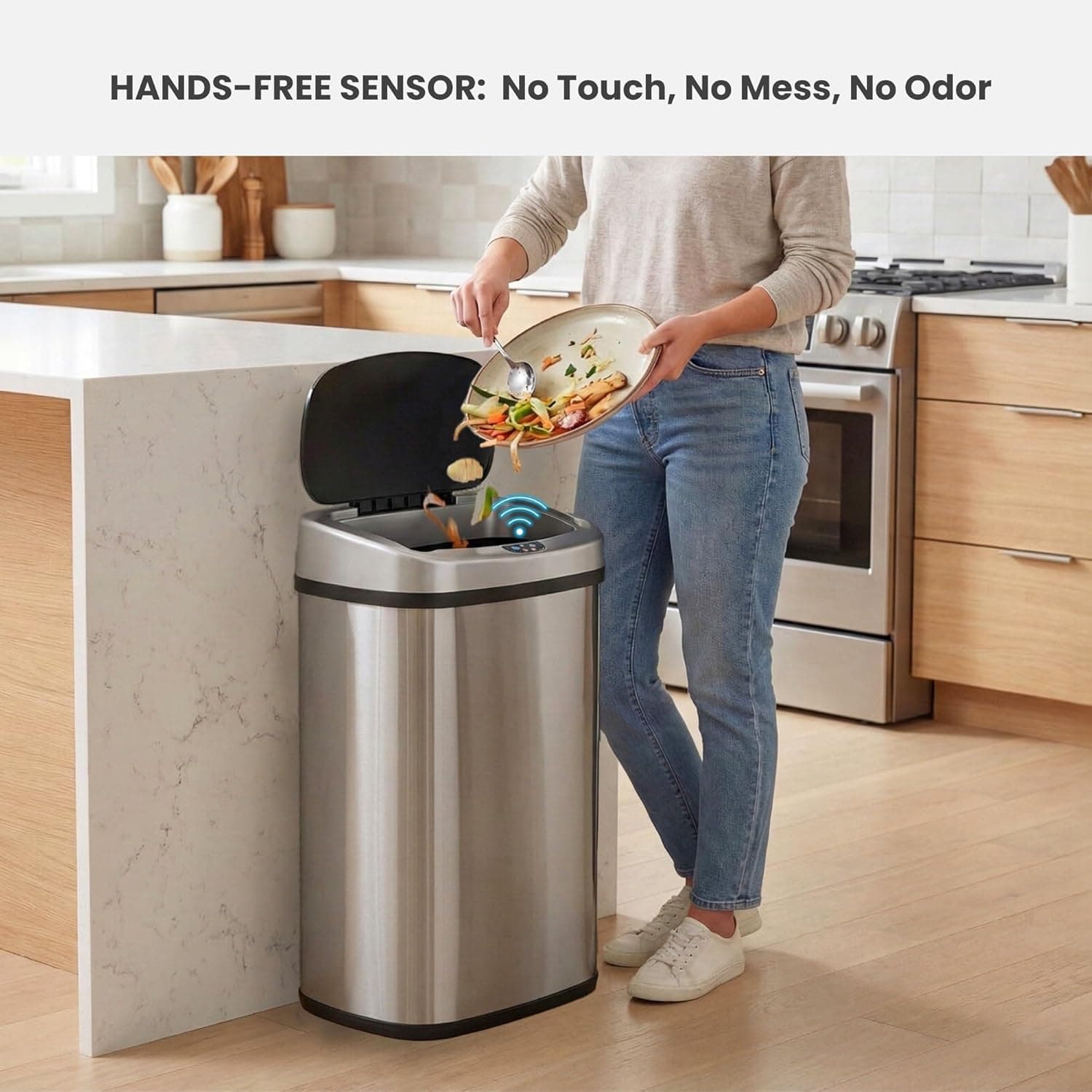 iTouchless 13 Gallon Sensor Trash Can with AbsorbX Odor Filter thumbnail 2