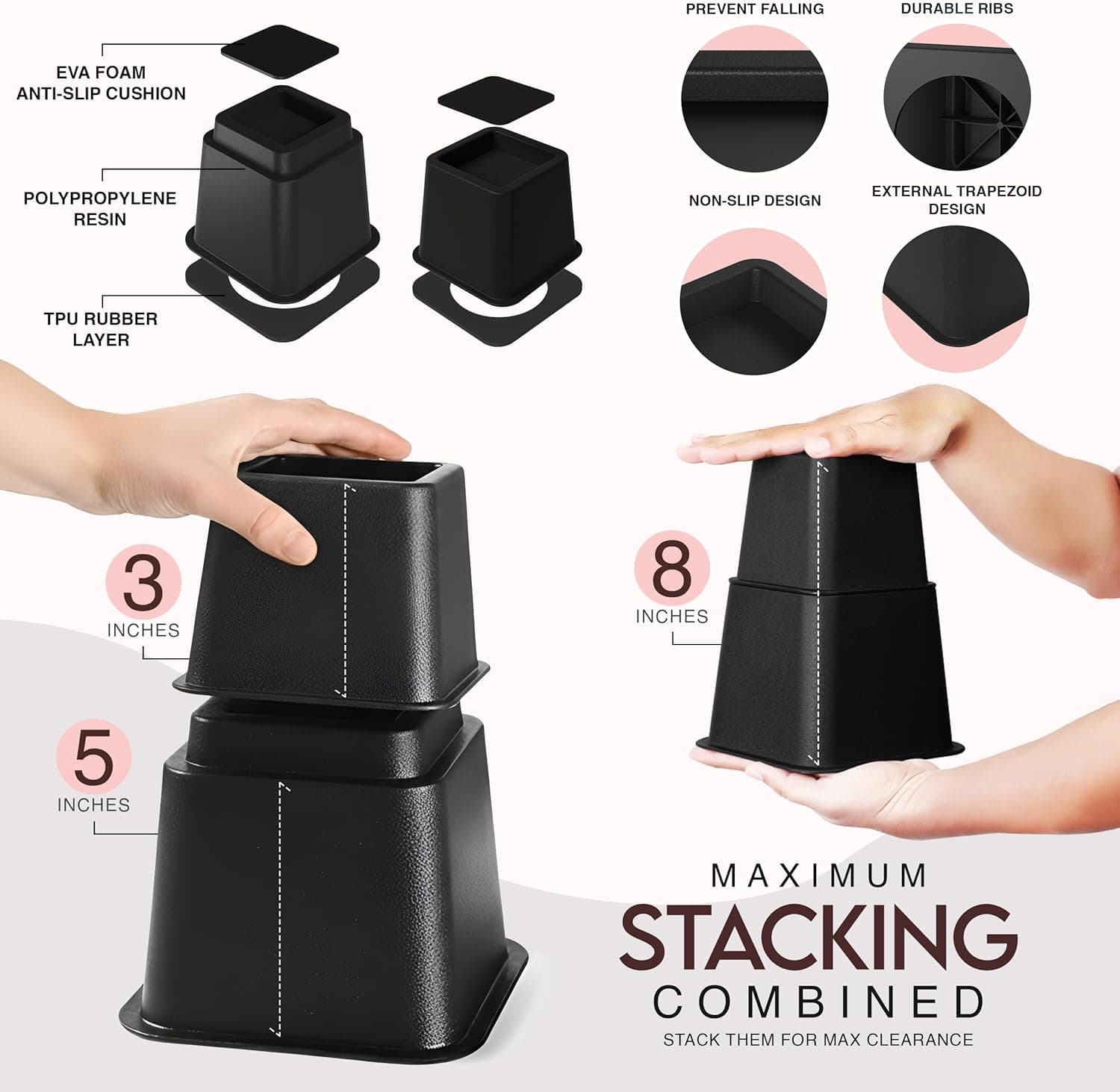 Utopia Bedding Adjustable Bed Risers (4-Pack) thumbnail 3