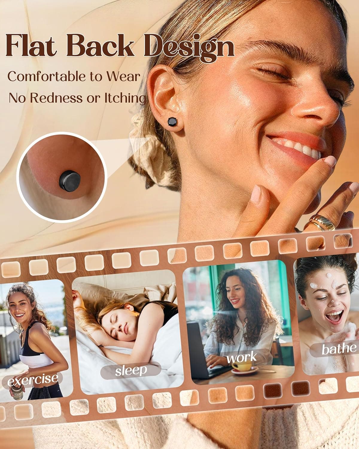 ORAZIO 6 Pairs Hypoallergenic Flat Back CZ Stud Earrings Set thumbnail 5