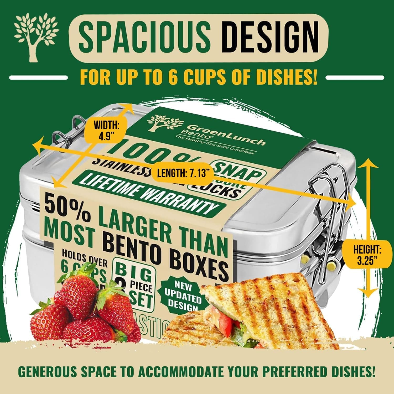 GreenLunch Bento Stainless Steel Bento Box with Snack Pod thumbnail 3