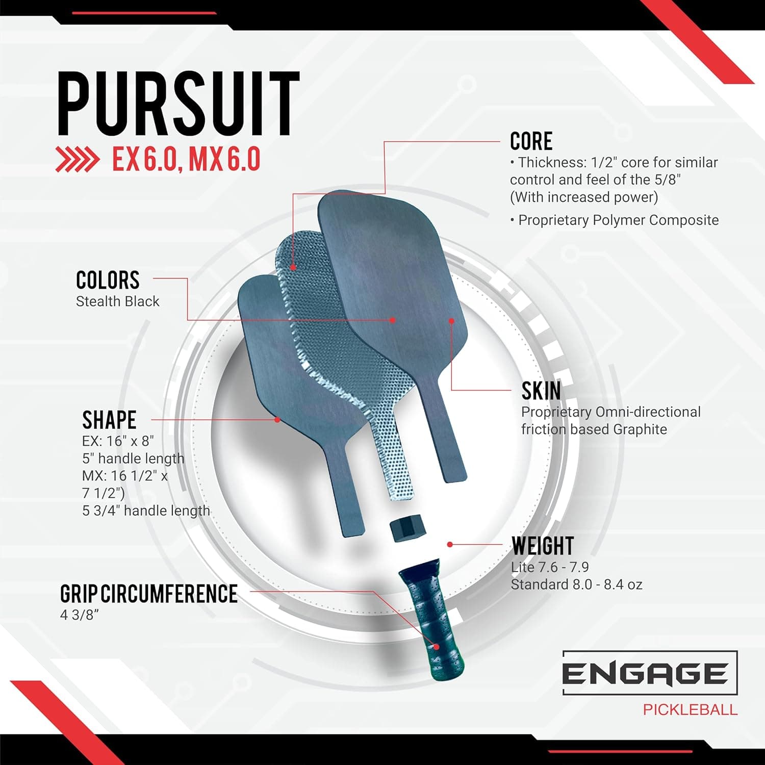 Engage Pursuit MX 6.0 Graphite Pickleball Paddle thumbnail 3