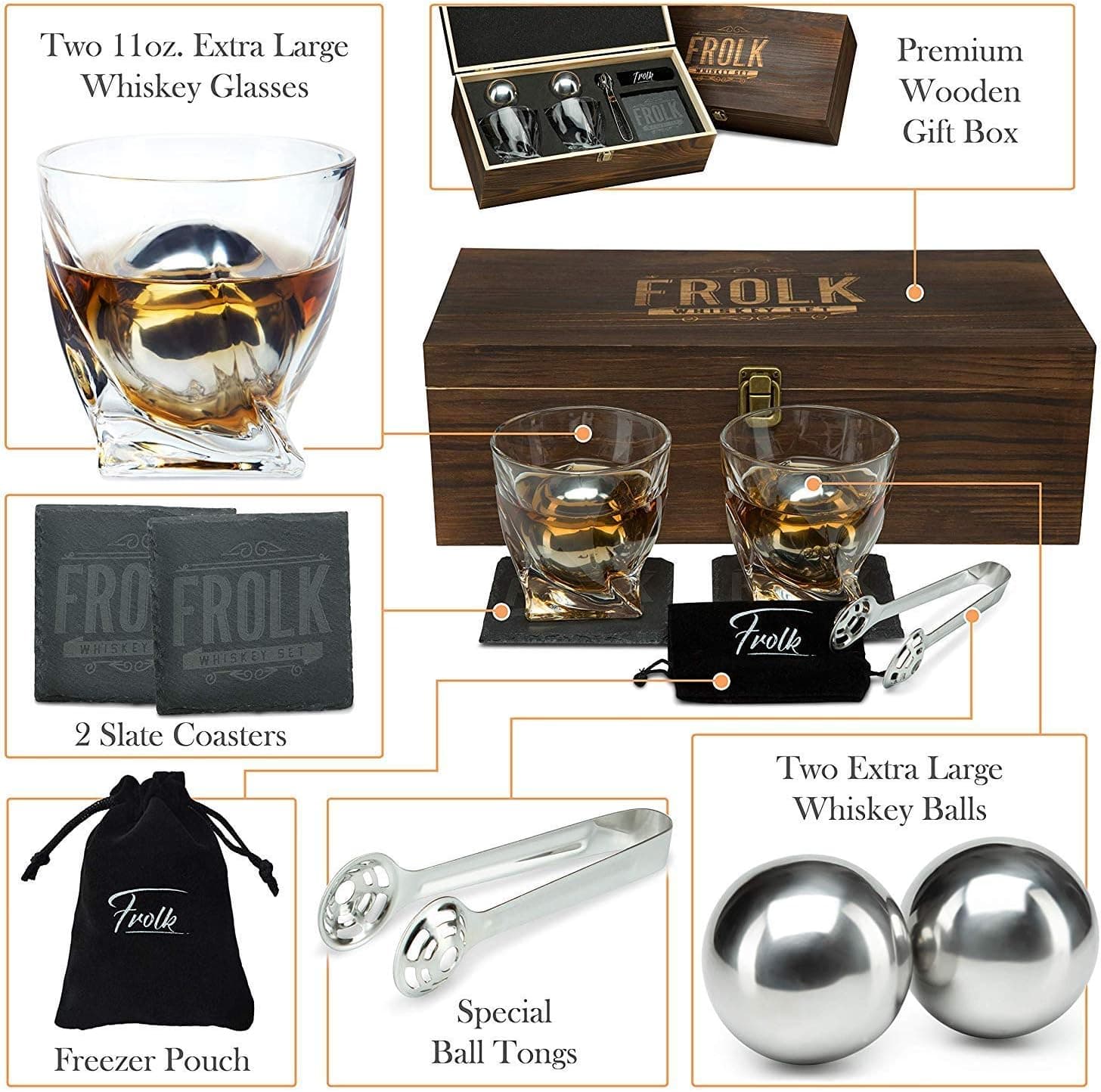 Whiskey Stones Gift Set with Stainless Steel Balls and Glasses thumbnail 2