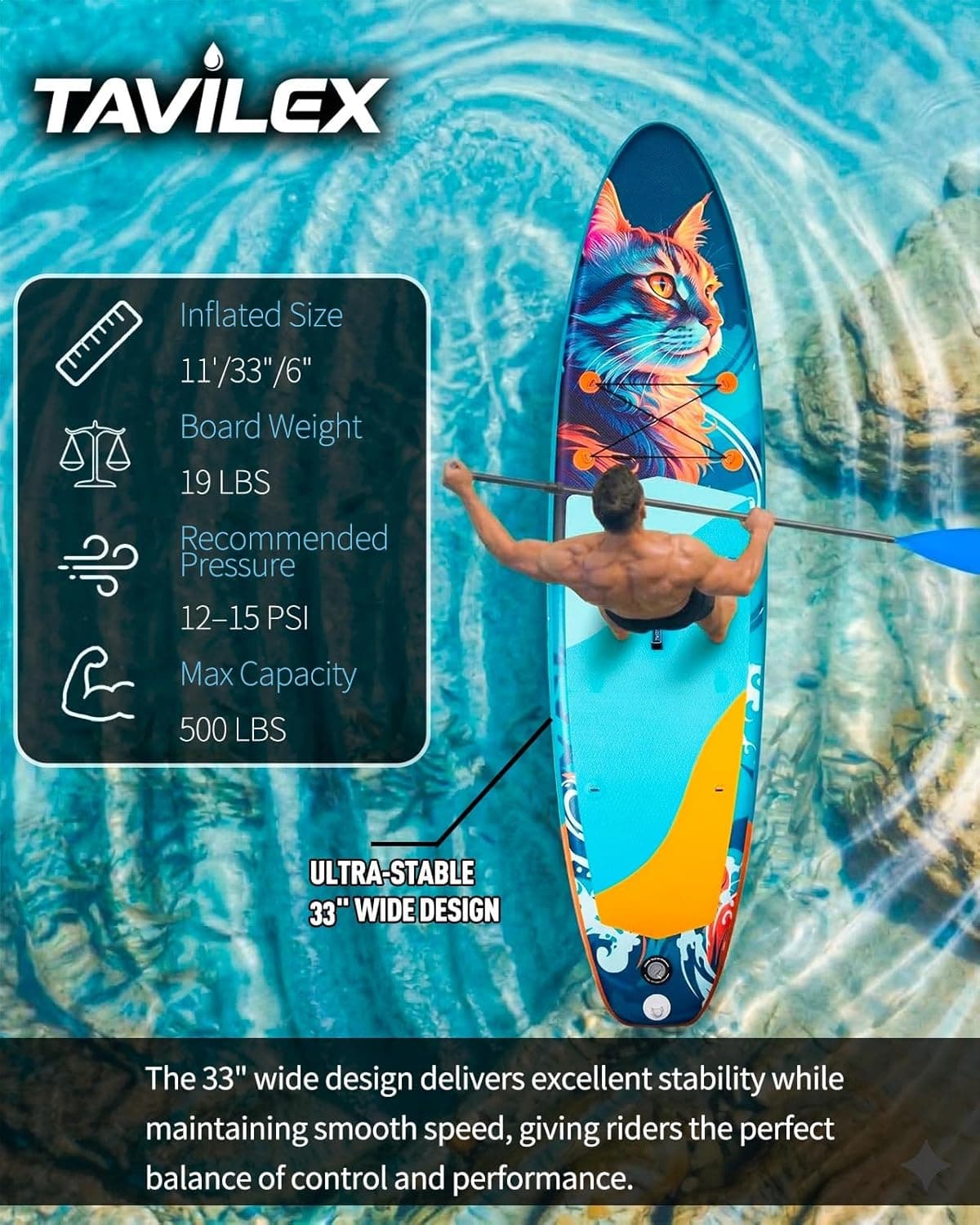 Tavilex Inflatable Stand Up Paddle Board with Seat 11'x33"x6" thumbnail 2