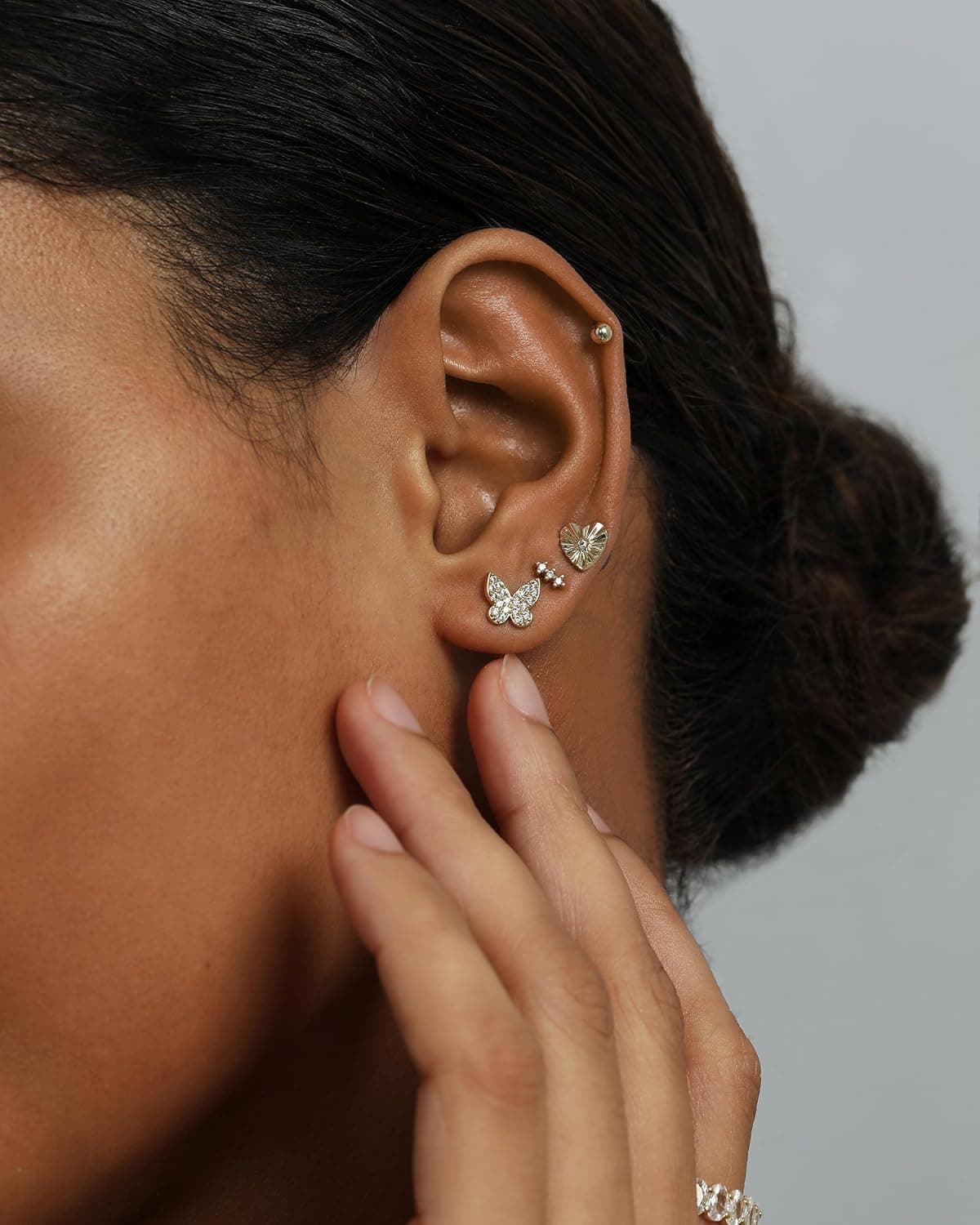 PAVOI Rhodium Plated Dainty Butterfly Heart CZ Flat Back Earrings Set thumbnail 3