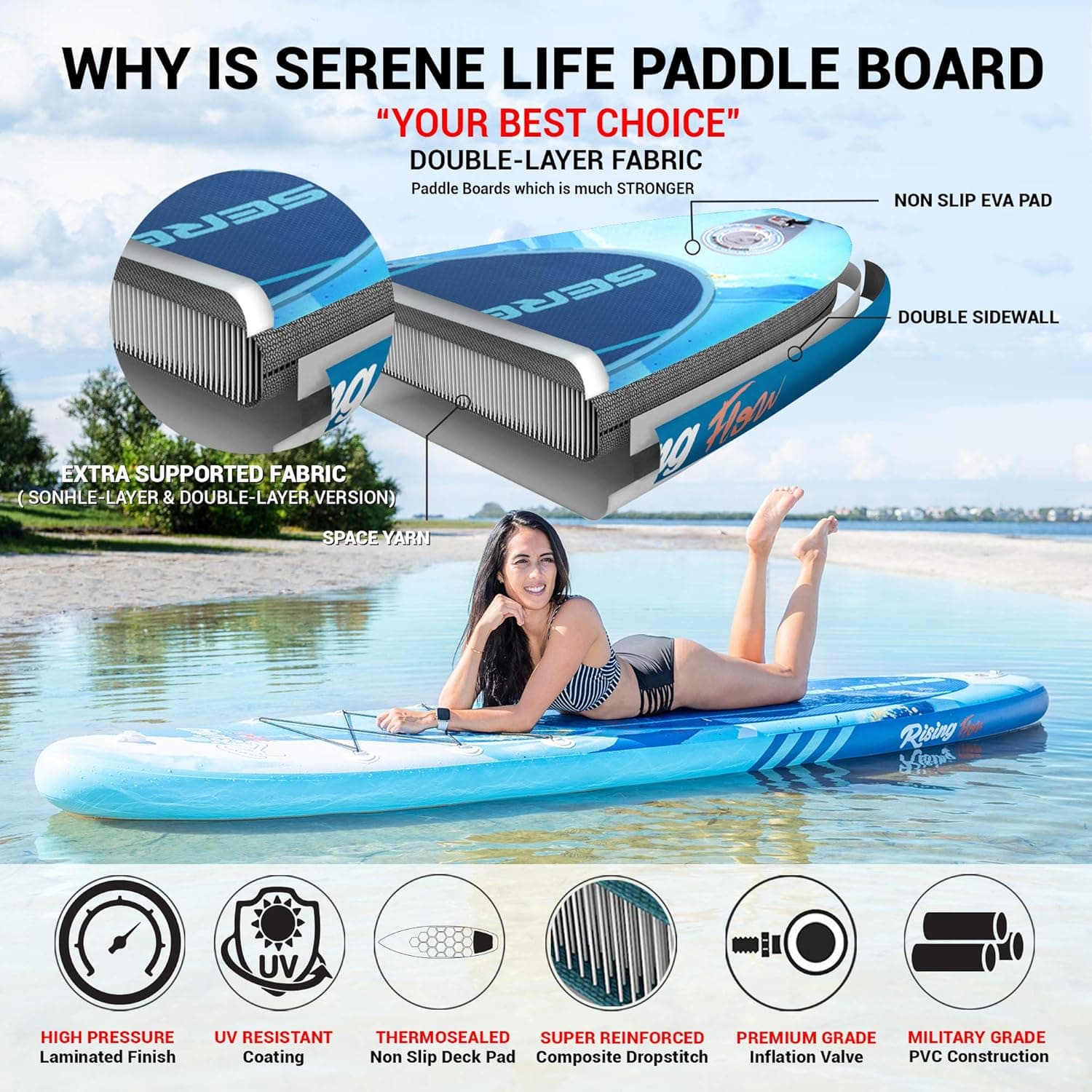 SereneLife Inflatable Stand Up Paddle Board 10'6" thumbnail 5
