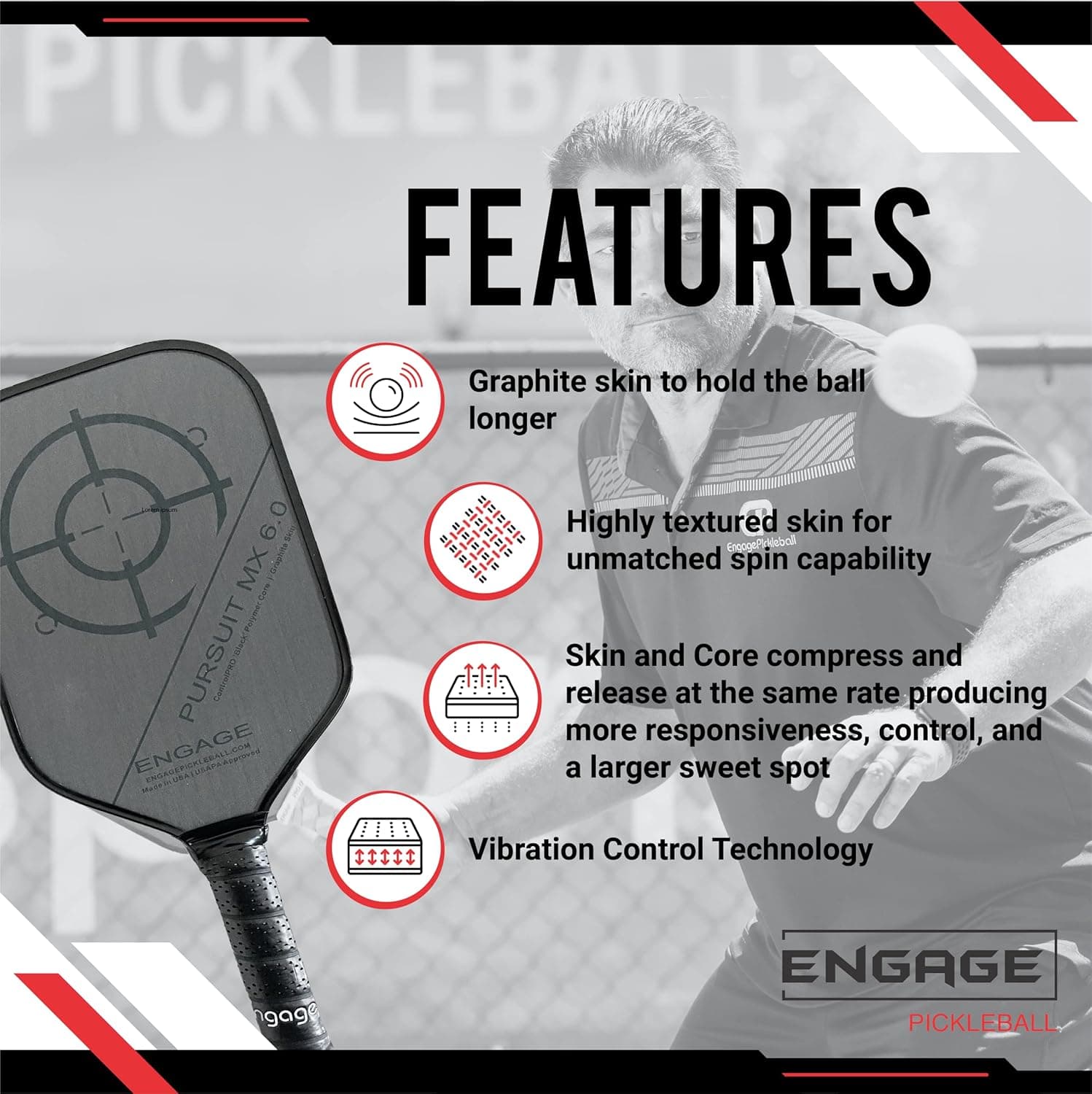 Engage Pursuit MX 6.0 Graphite Pickleball Paddle thumbnail 2