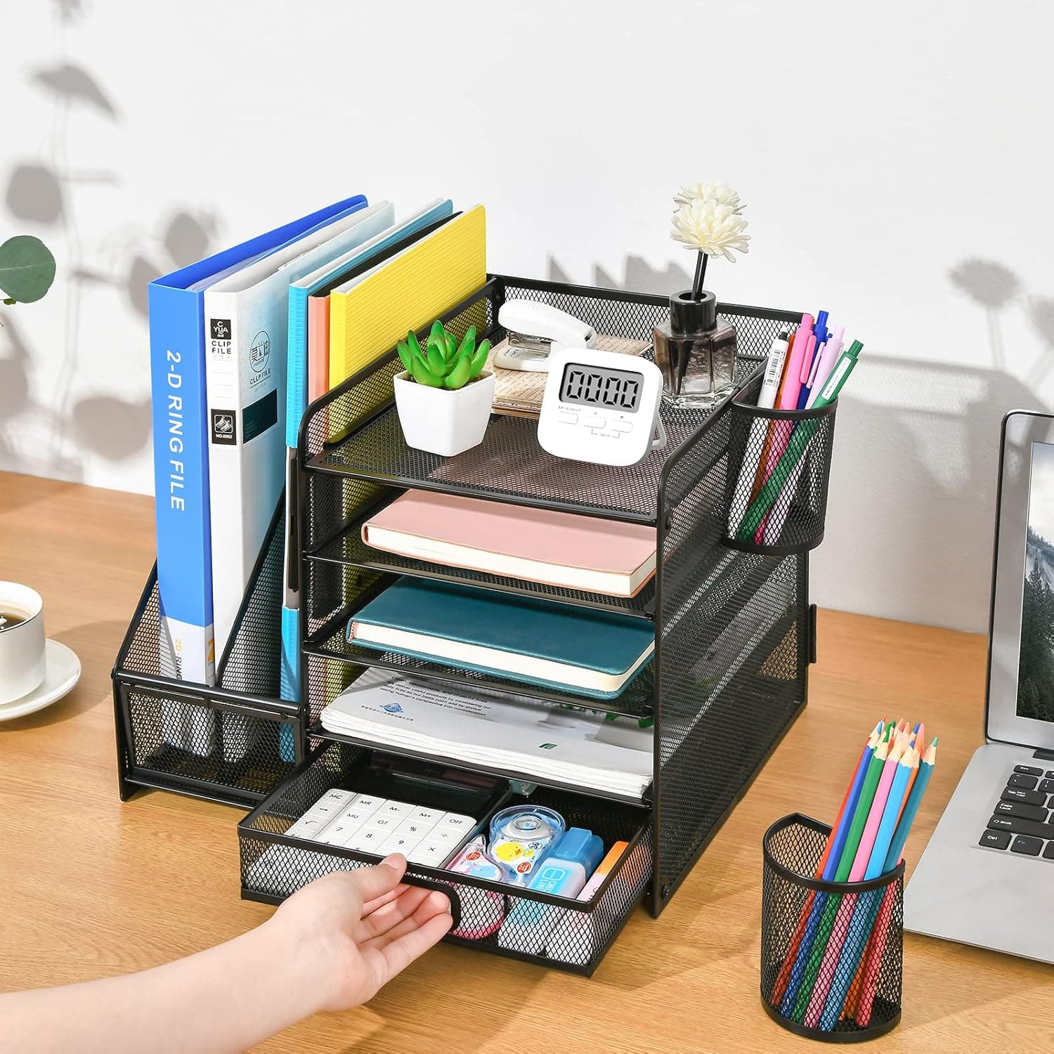 Marbrasse Desk Organizer with File Holder, 5-Tier Paper Letter Tray with Drawer thumbnail 5