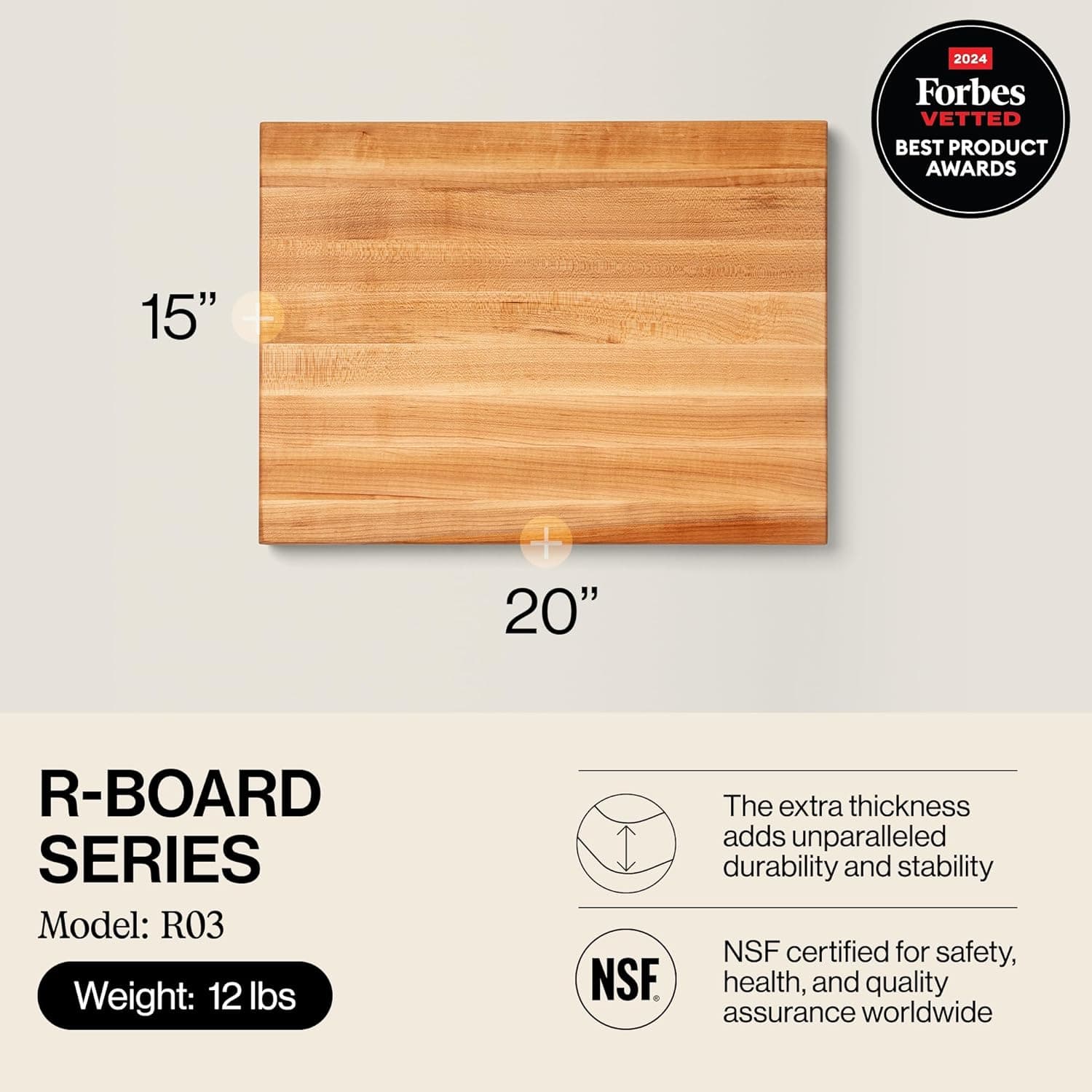 John Boos R-Board Maple Cutting Board (20" x 15" x 1.5") thumbnail 2