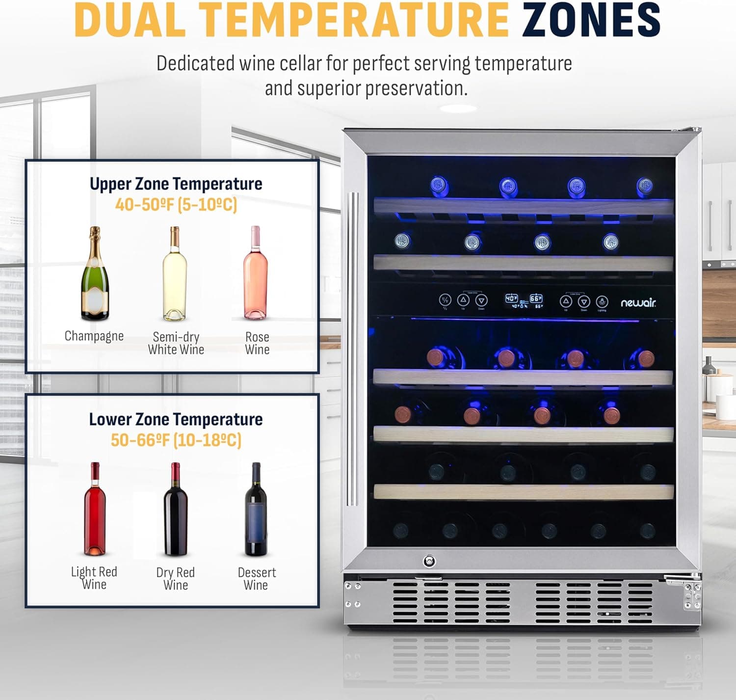 NewAir 24 Inch 46-Bottle Dual Zone Wine Fridge thumbnail 4