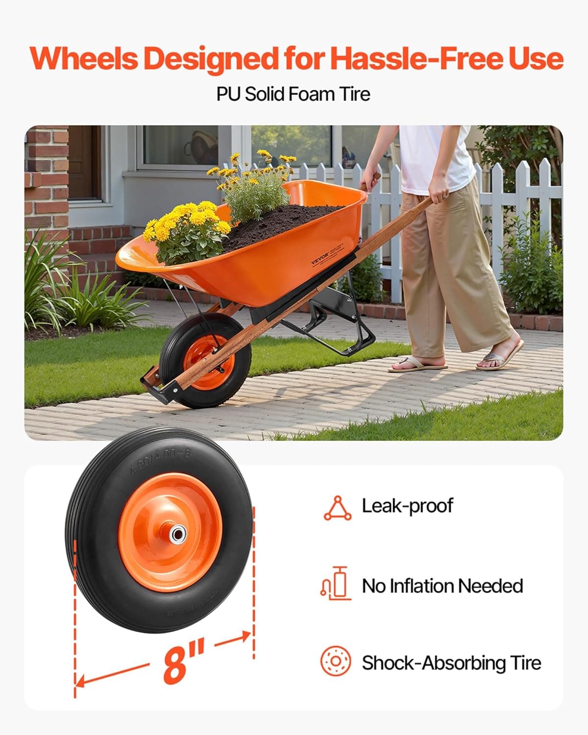 VEVOR 6 Cu. Ft. Wheelbarrow Cart, 330 lbs Capacity thumbnail 2