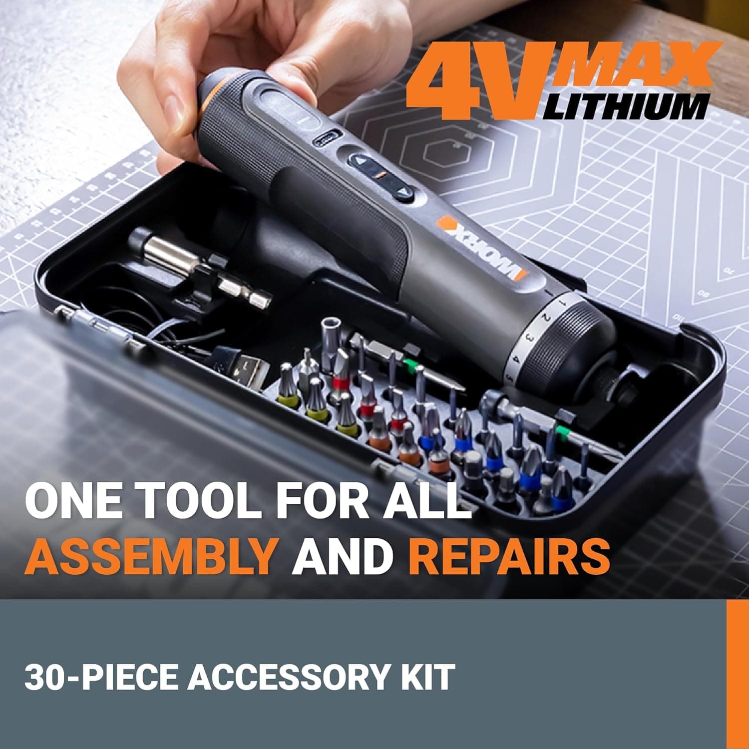WORX WX242L 4V Lithium Screwdriver with 30-Piece Kit thumbnail 2