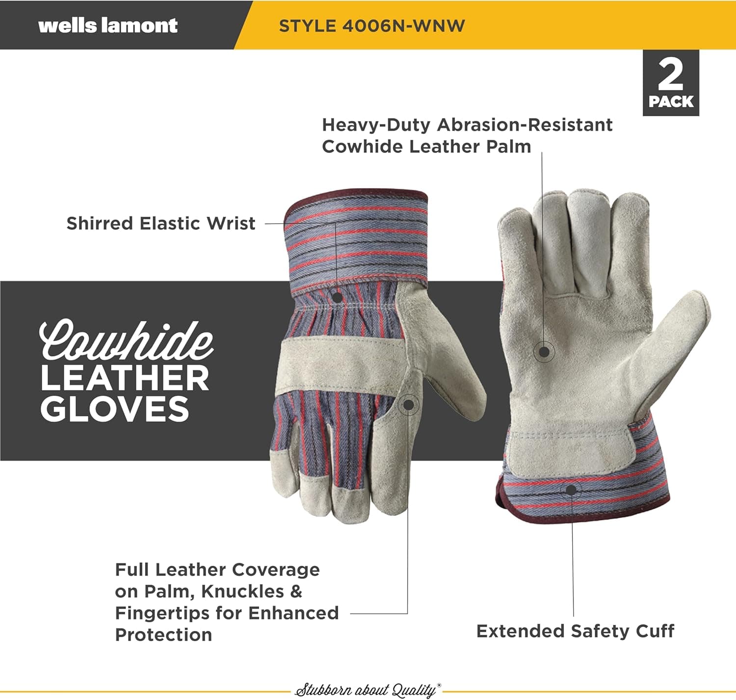 Wells Lamont Men's Heavy Duty Leather Work Gloves (2-Pack) thumbnail 2