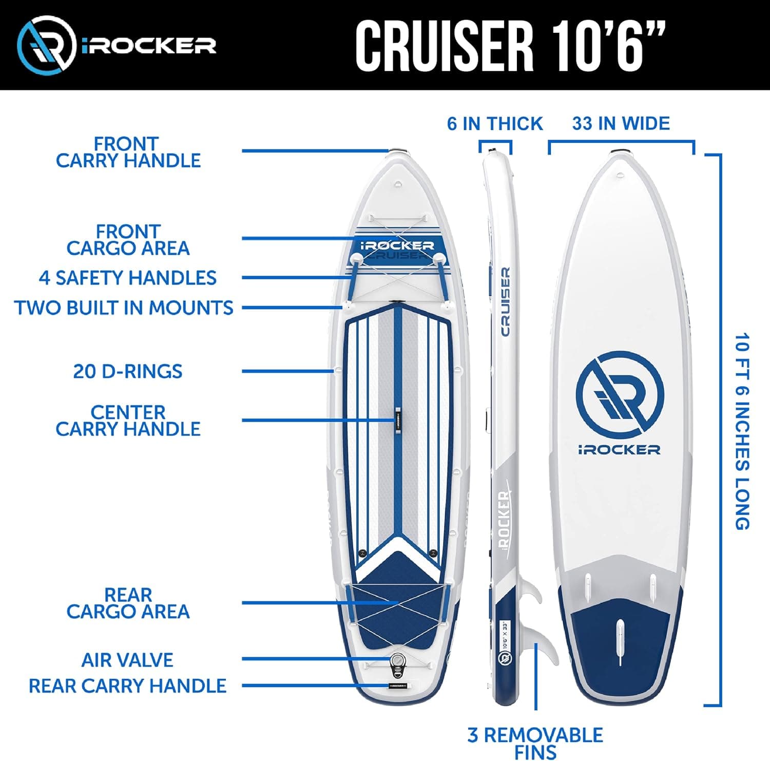 iROCKER Cruiser Inflatable Stand Up Paddle Board 10'6" thumbnail 3