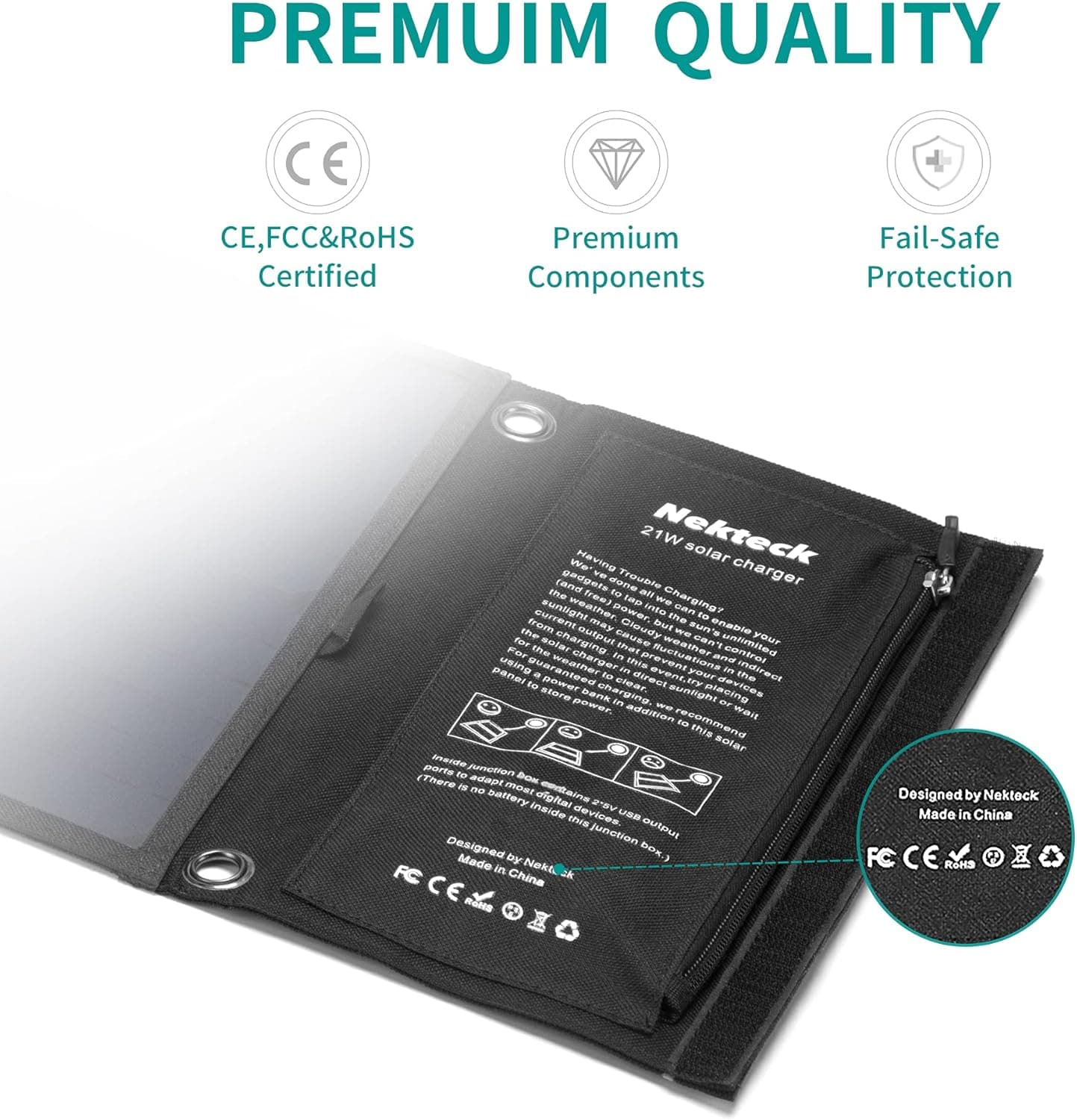 Nekteck 21W Solar Charger with 2 USB Ports thumbnail 5