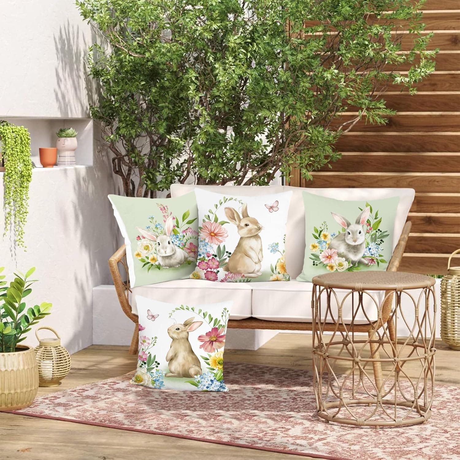 Bonhause Spring Easter Bunny Throw Pillow Covers (Set of 4) thumbnail 3