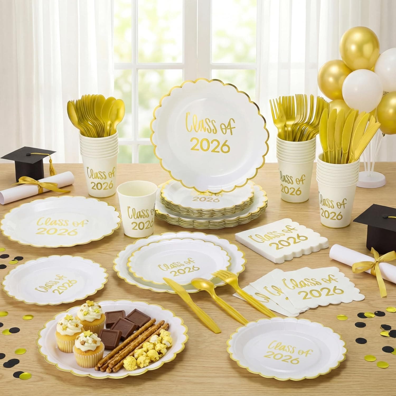 Affrolling Class of 2026 Graduation Party Tableware Set (175 Pieces, Gold) thumbnail 3