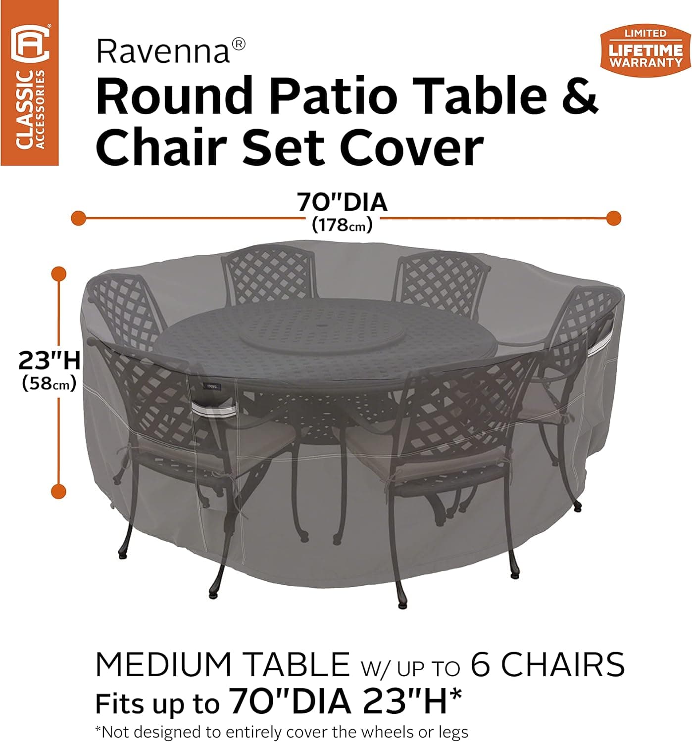 Classic Accessories Ravenna Water-Resistant 70 Inch Round Patio Table & Chair Set Cover thumbnail 4