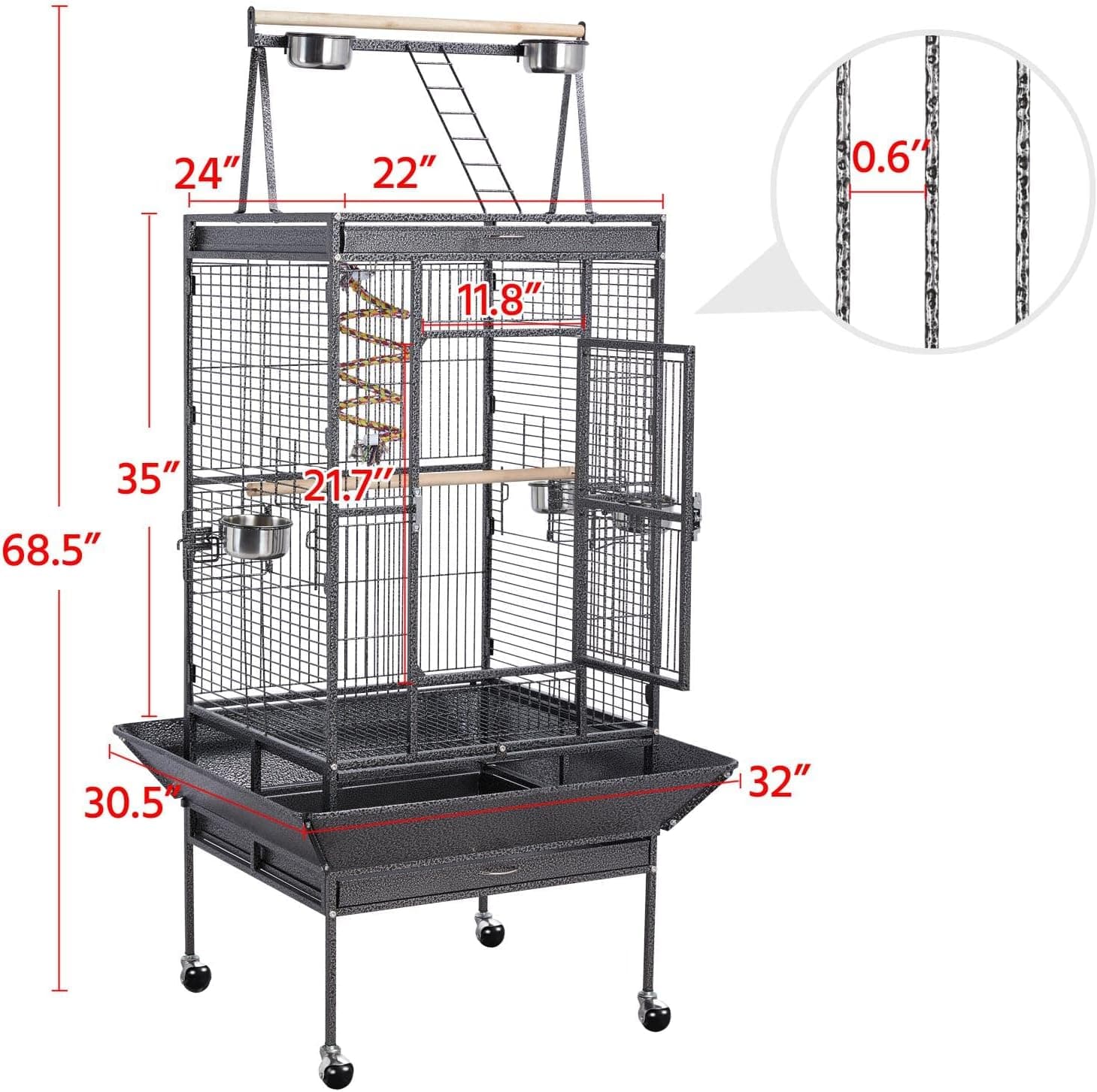 Yaheetech 68-Inch Rolling Play Top Large Parrot Cage thumbnail 3