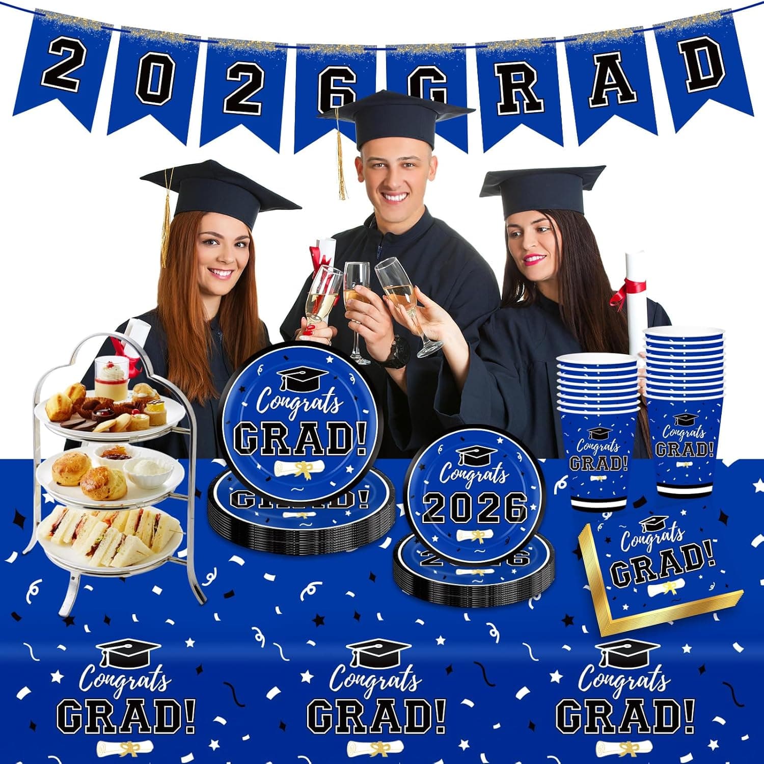 Graduation Tableware Kit for 50 Guests (Blue) thumbnail 4
