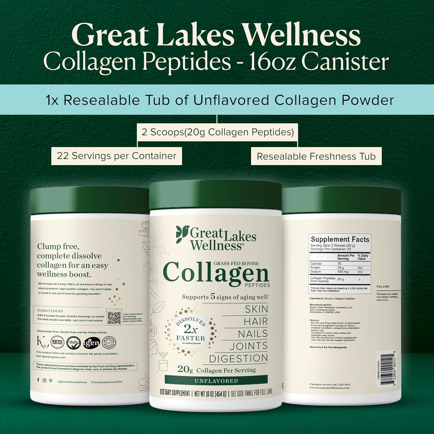 Great Lakes Wellness Collagen Peptides (16oz) thumbnail 2