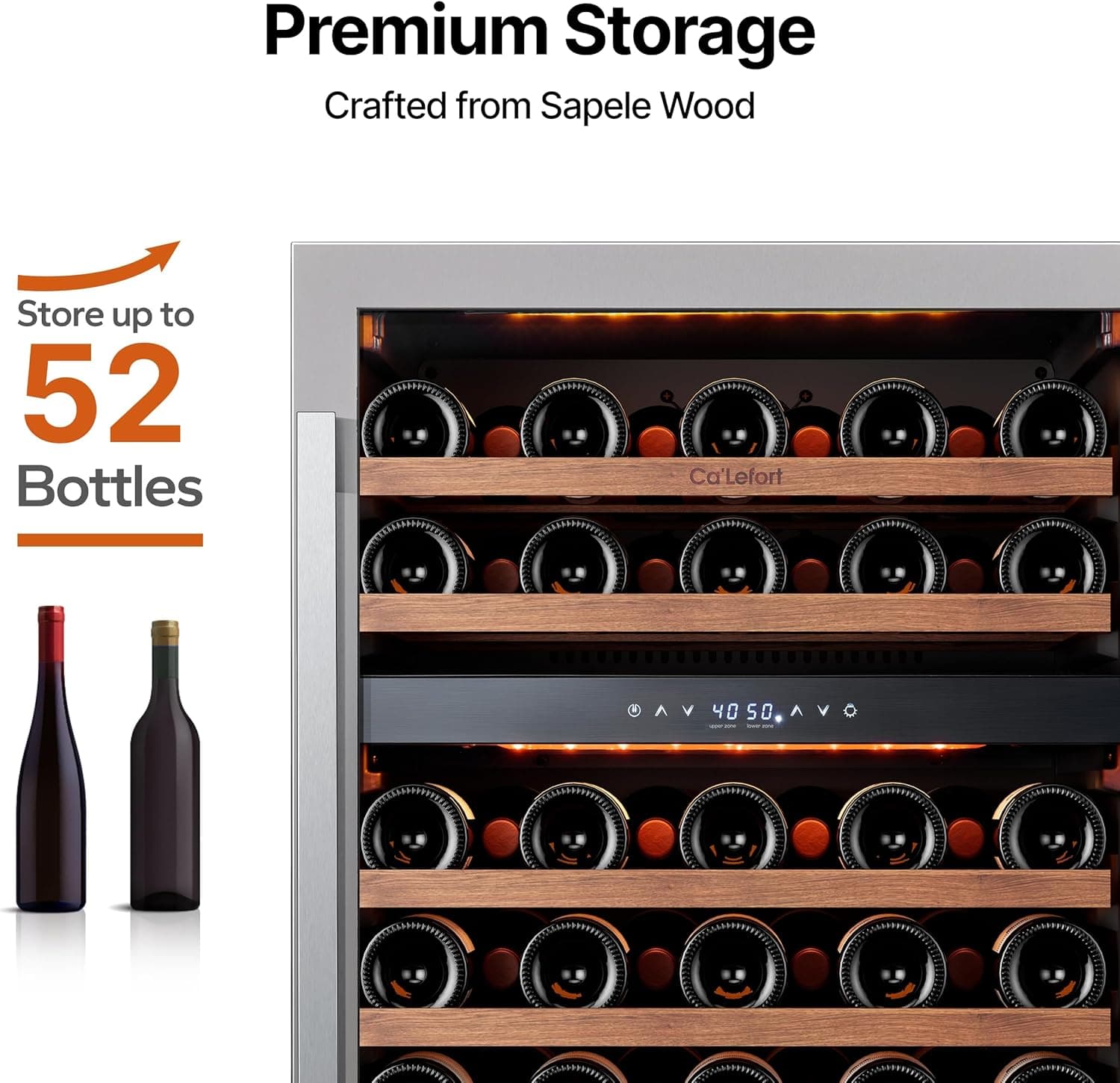 Ca'Lefort 24 Inch 52-Bottle Dual Zone Wine Cooler Refrigerator thumbnail 2