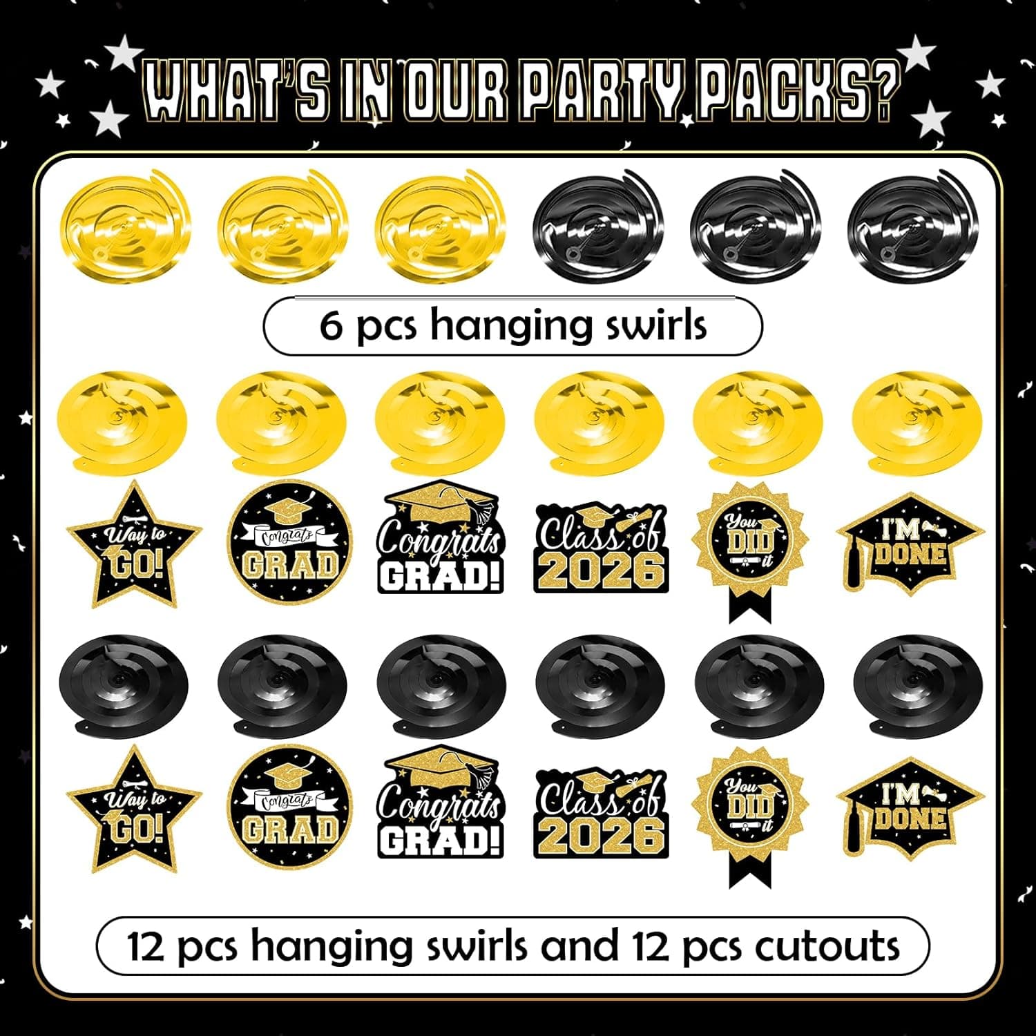 30Pcs Graduation Hanging Swirl Ceiling Decorations (Black & Gold) thumbnail 5