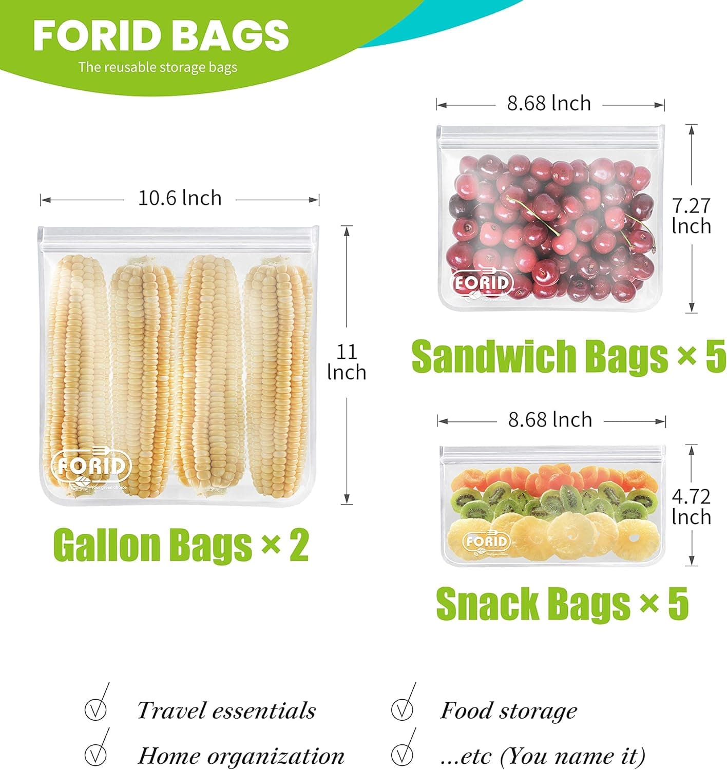 FORID 12 Pack Reusable Storage Bags thumbnail 2
