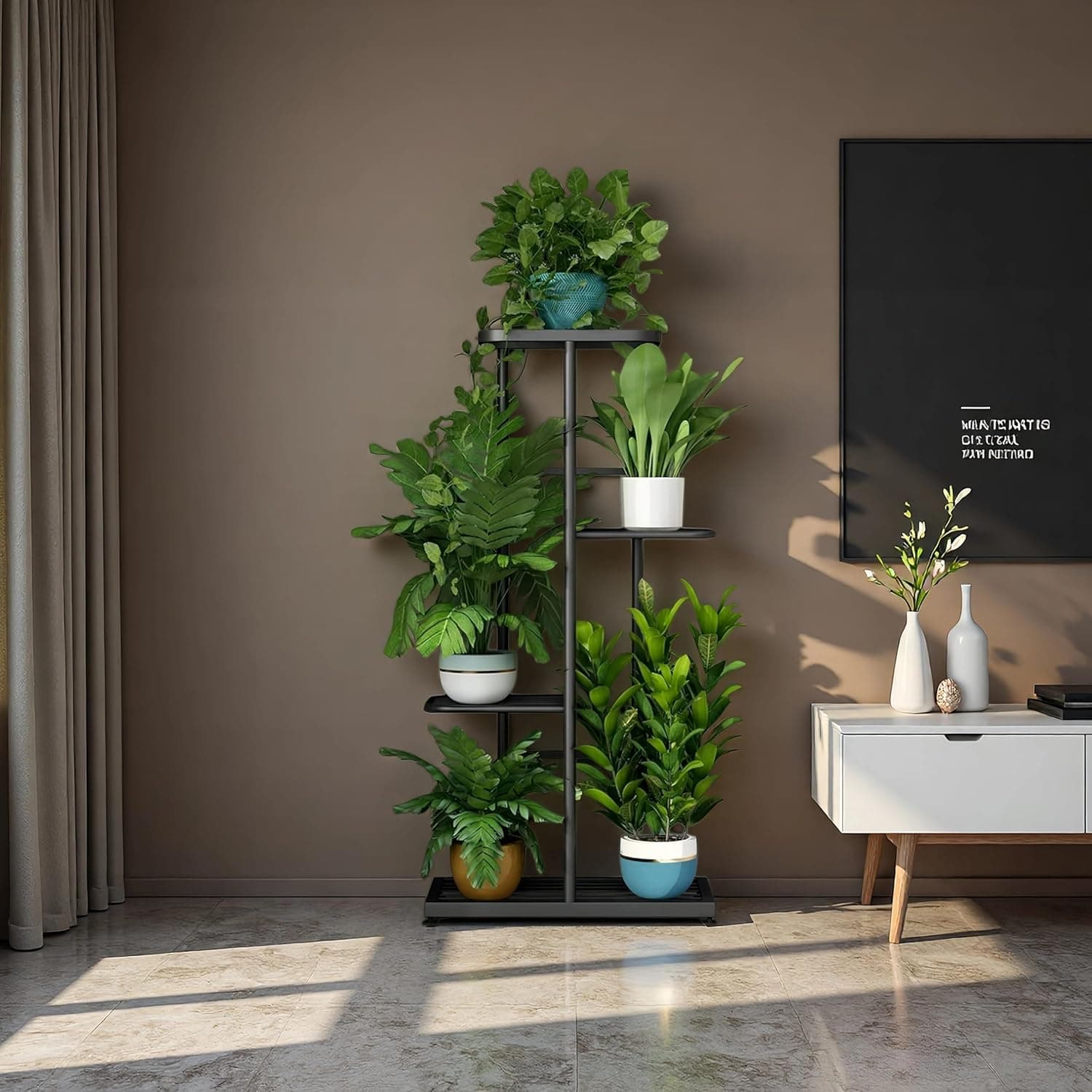 LINZINAR 4-Tier Corner Metal Plant Stand — 5 Potted Display Rack thumbnail 3