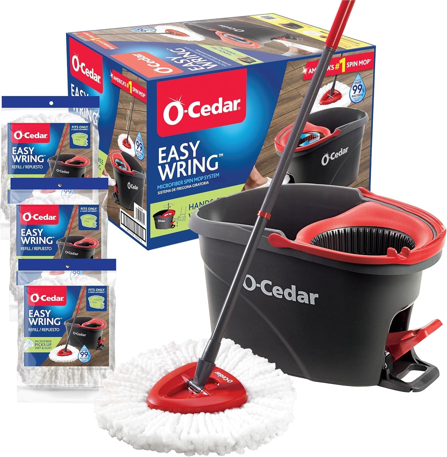 O-Cedar EasyWring Spin Mop & Bucket with 3 Extra Refills - image 1