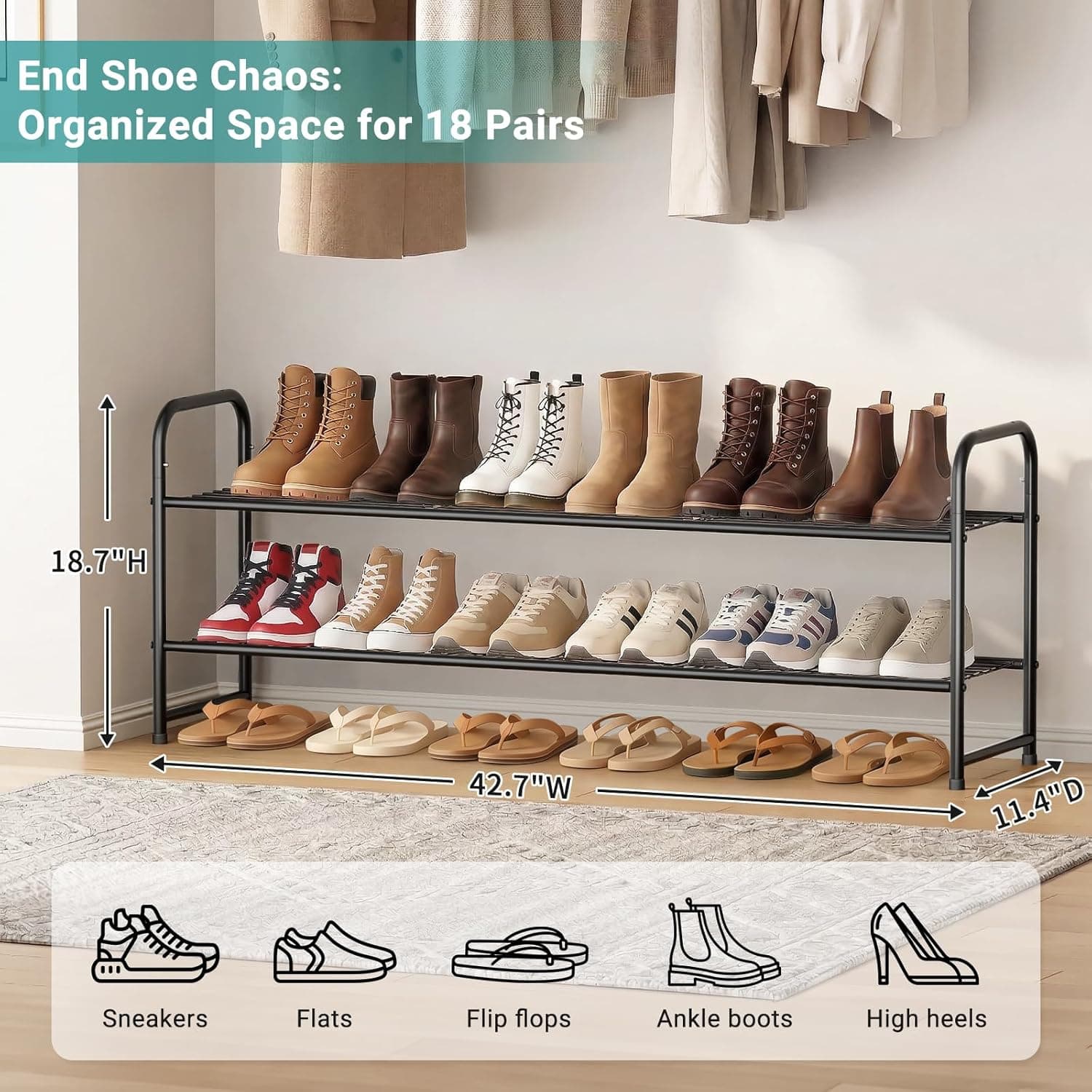 AOODA 2-Tier Long Stackable Shoe Rack thumbnail 3