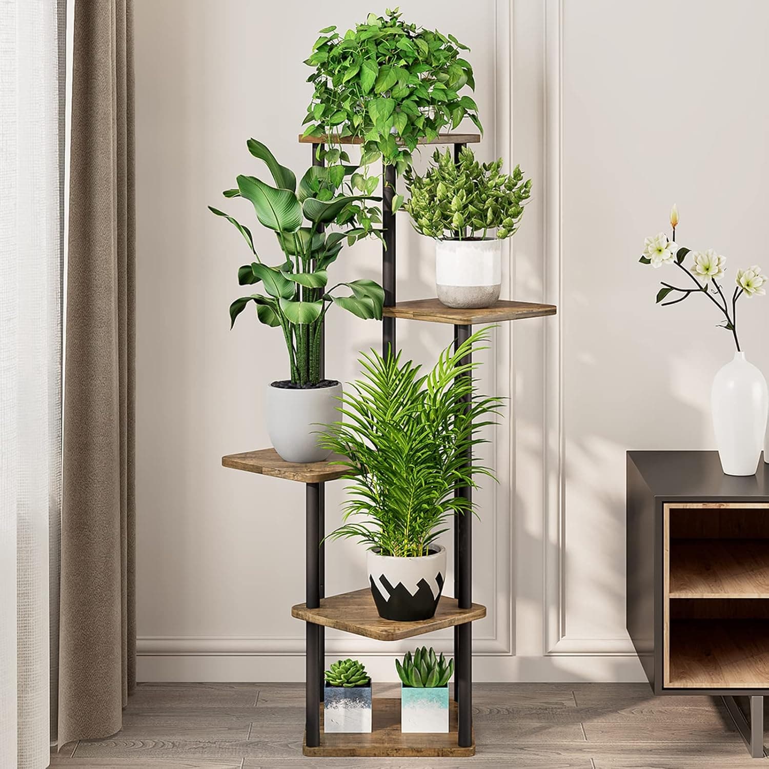 AZERPIAN 5-Tier Metal Corner Plant Stand — Indoor Flower Shelf Rack thumbnail 3