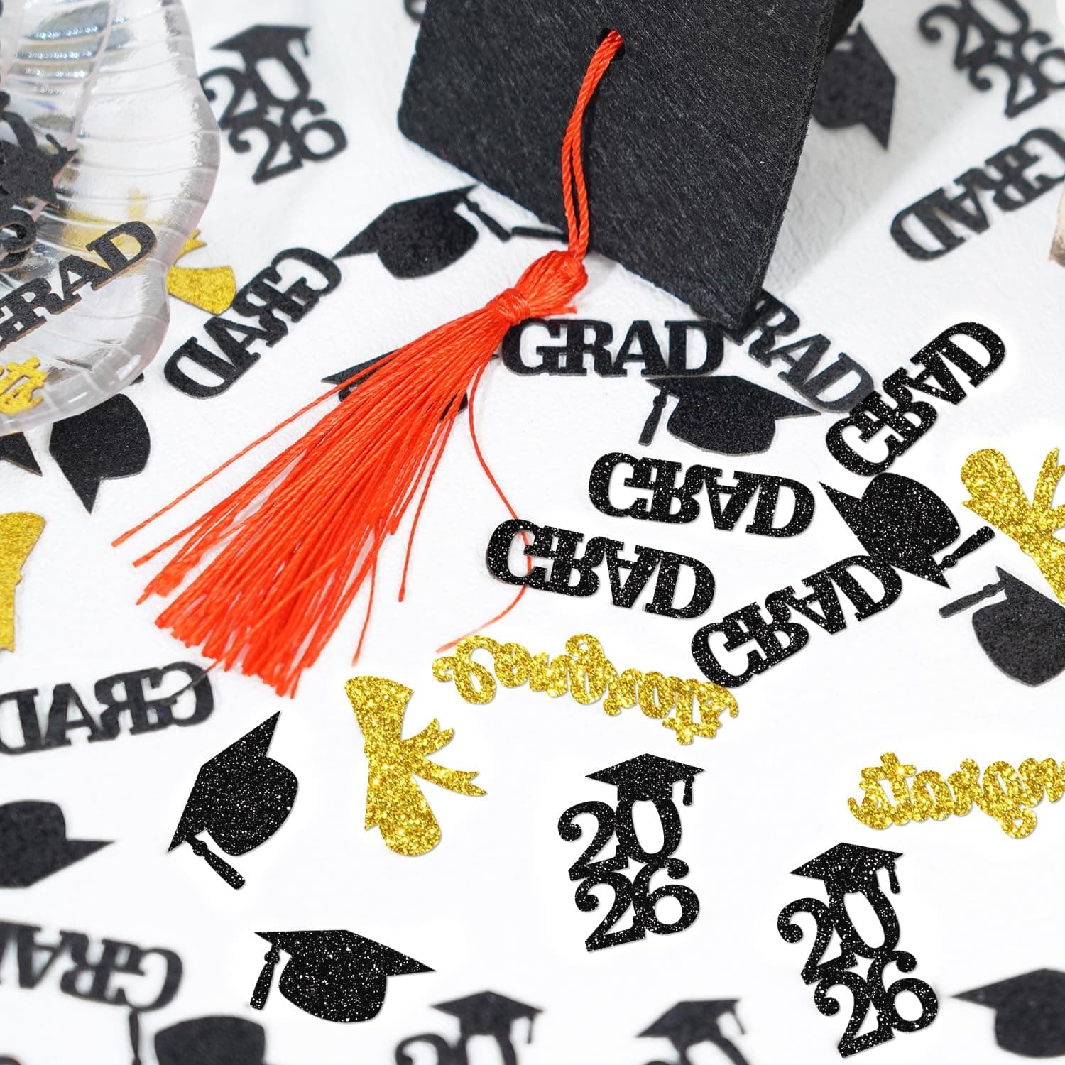 Gybeizhu 200PCS Graduation Confetti Table Scatter (Black & Gold) thumbnail 3