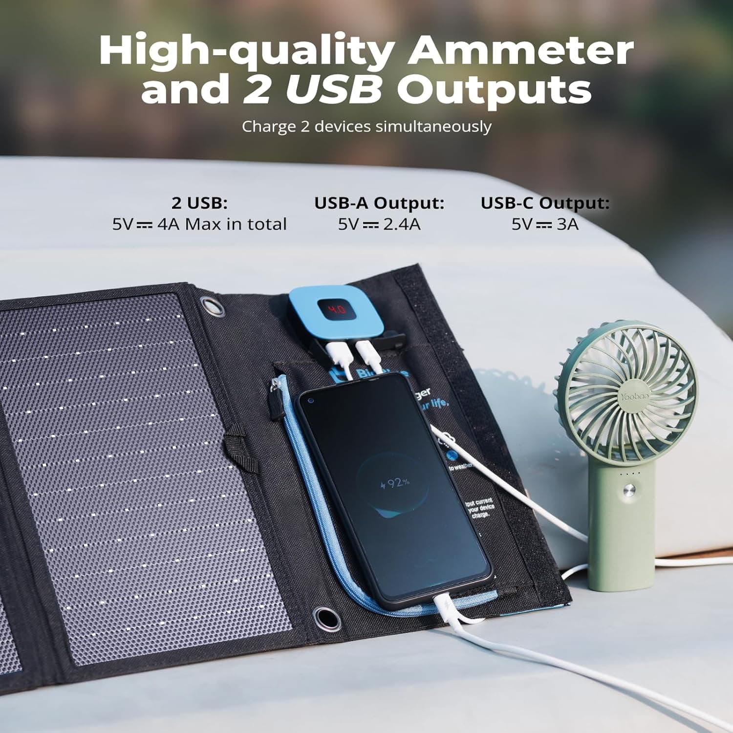 BigBlue 28W Portable Solar Charger with Digital Ammeter thumbnail 3