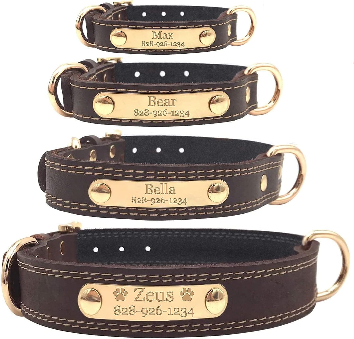 Personalized Leather Dog Collar with Engraved Nameplate