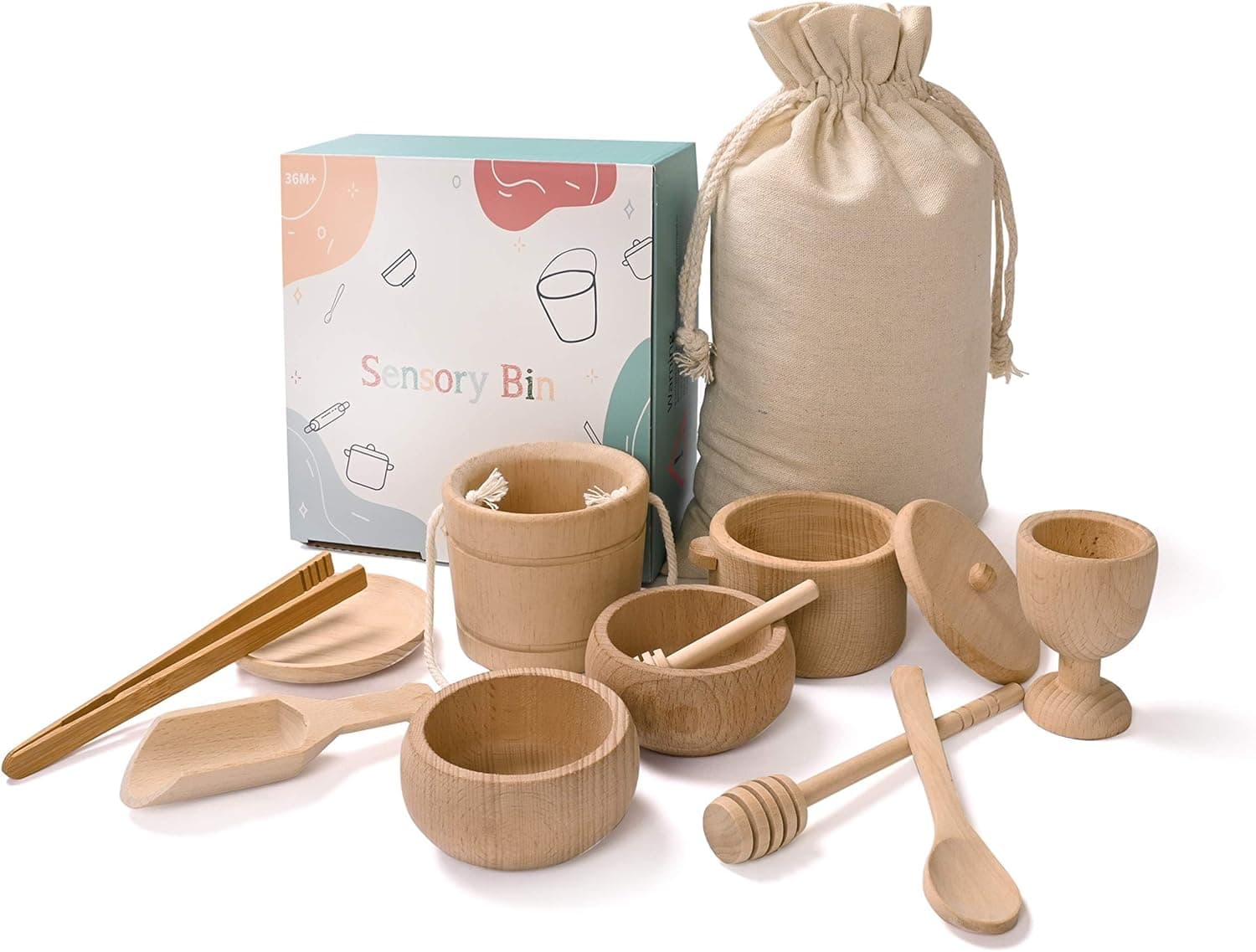 MONT PLEASANT Montessori Sensory Bin Toys (11-Piece Wooden Waldorf Set) - image 1
