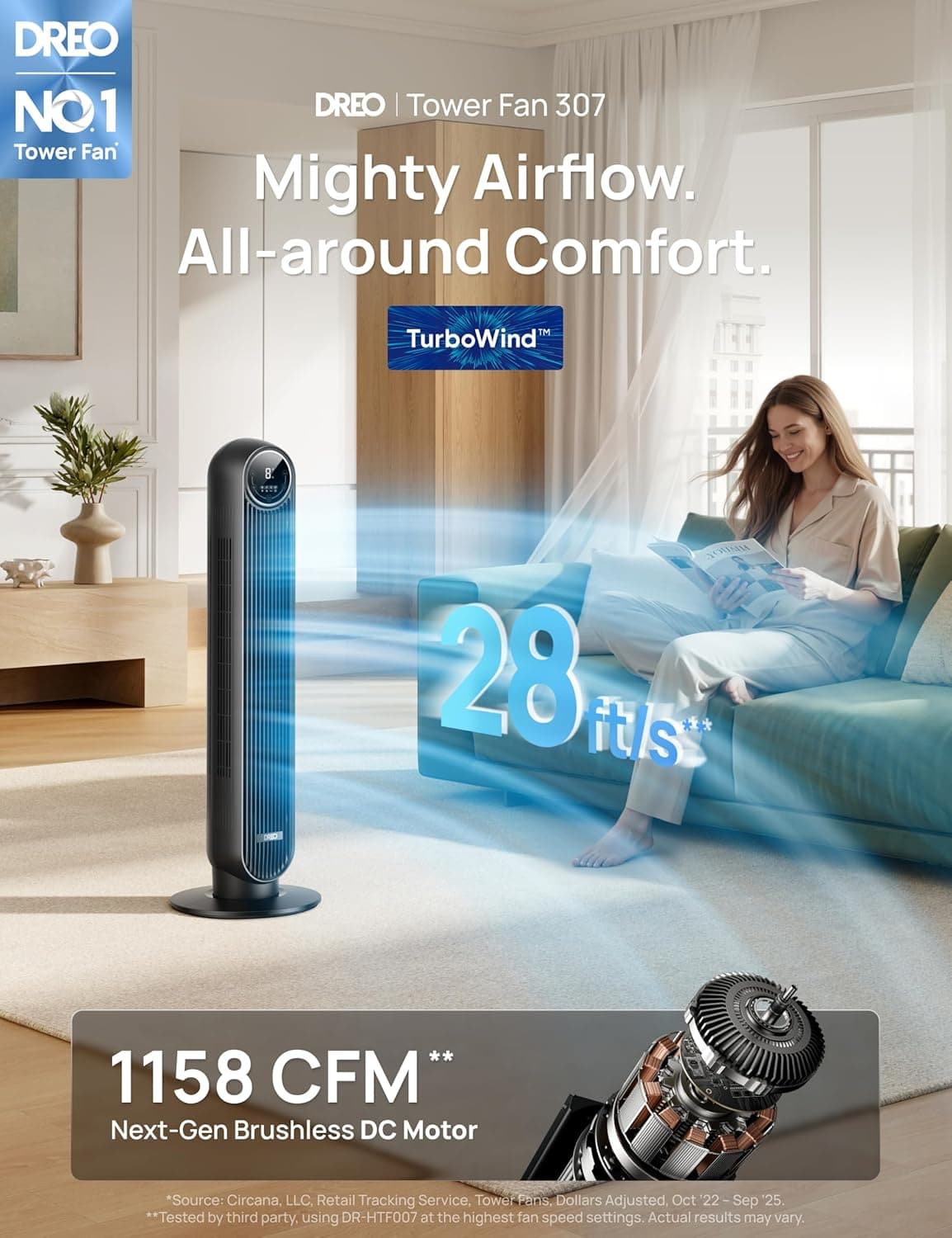 Dreo Tower Fan for Bedroom (2026 Upgraded DC Motor) thumbnail 2