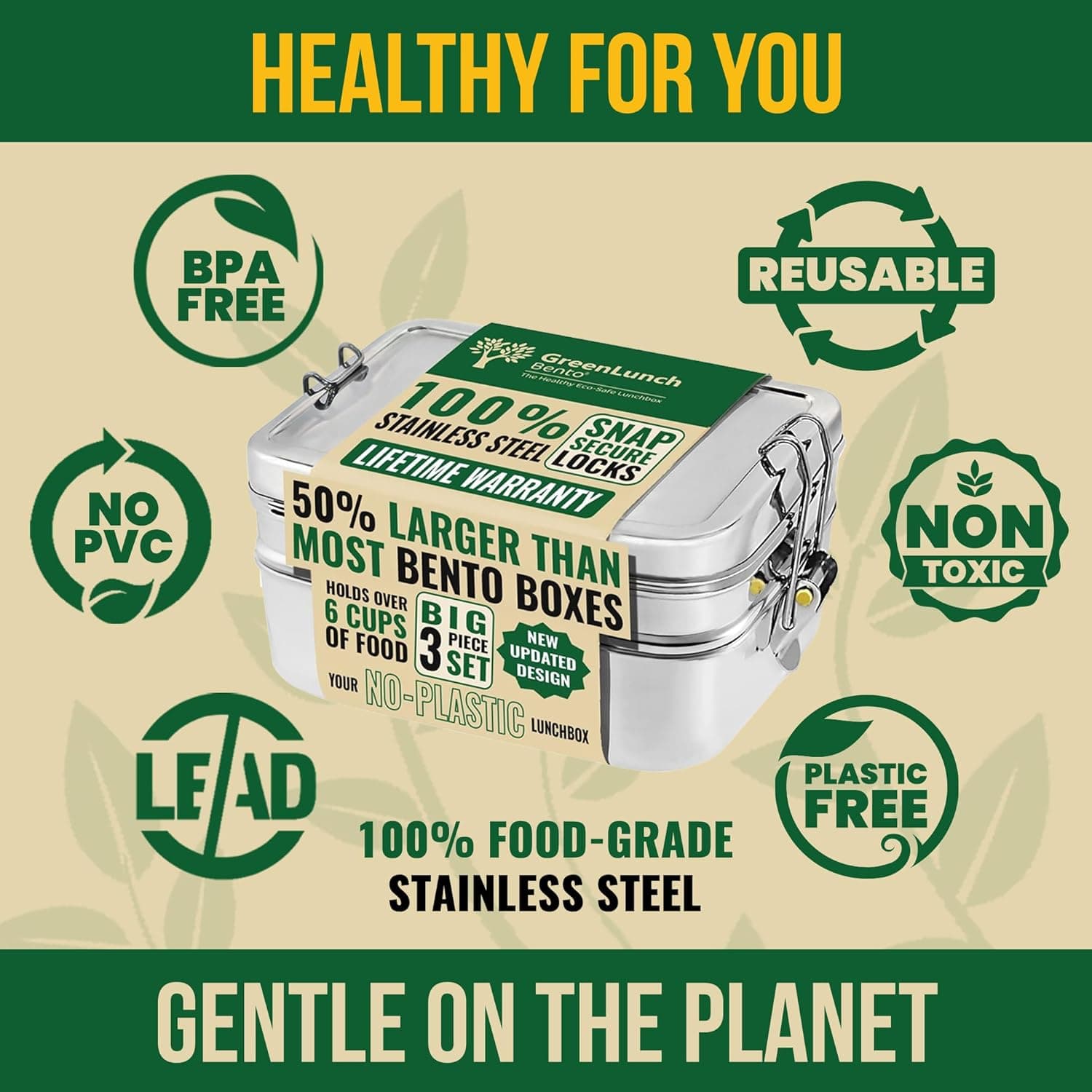 GreenLunch Bento Stainless Steel Bento Box with Snack Pod thumbnail 5