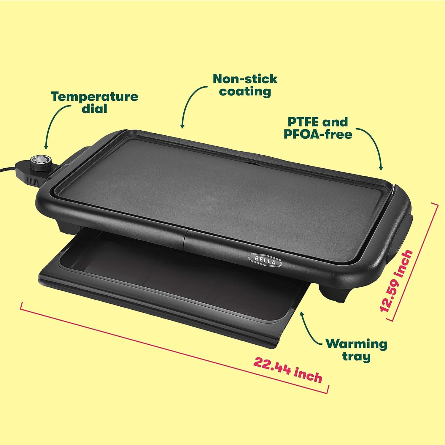 BELLA 10" x 18" Electric Griddle with Warming Tray thumbnail 4