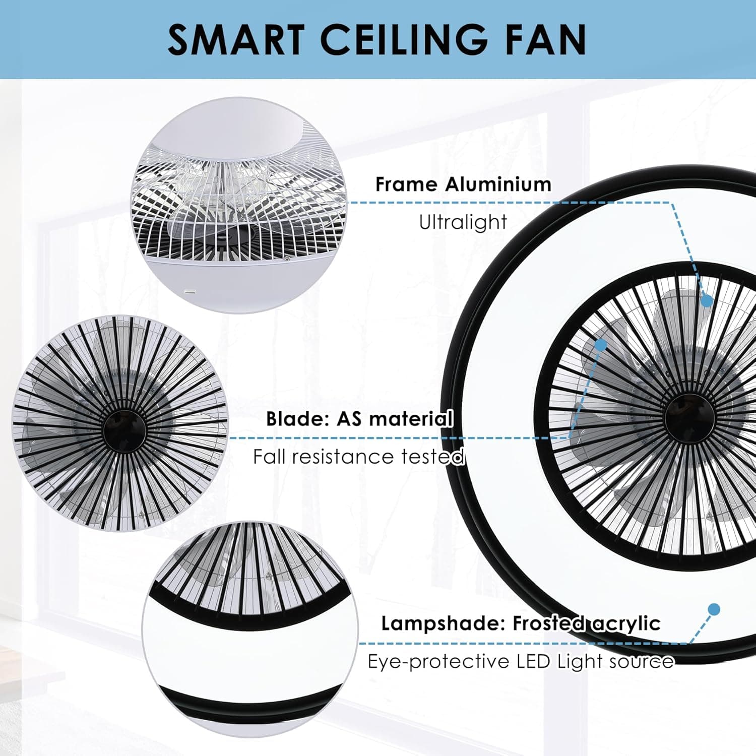 HUMHOLD 24" Bladeless Ceiling Fan with RGB Light and Smart Control thumbnail 5