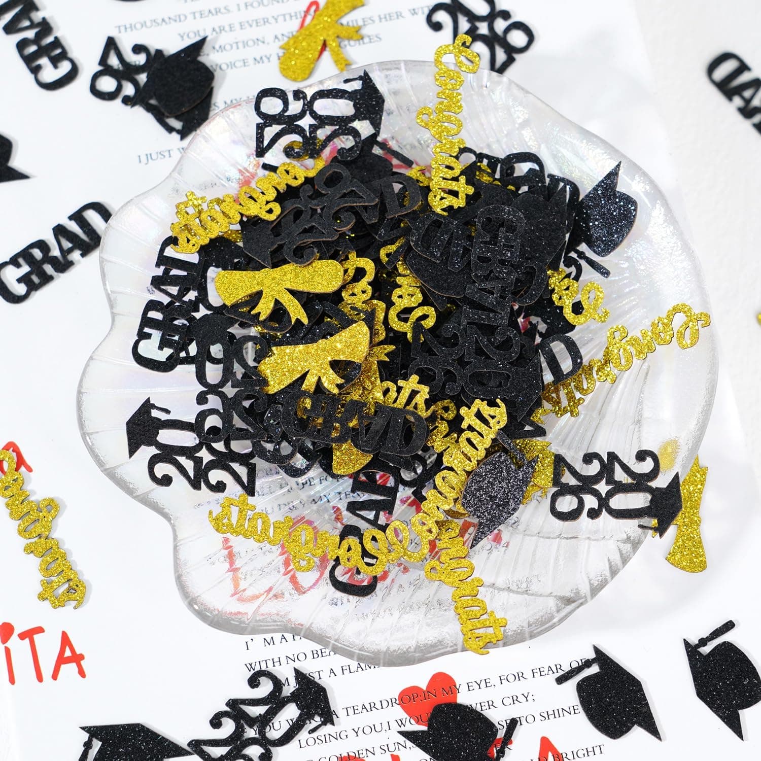 Gybeizhu 200PCS Graduation Confetti Table Scatter (Black & Gold) thumbnail 4